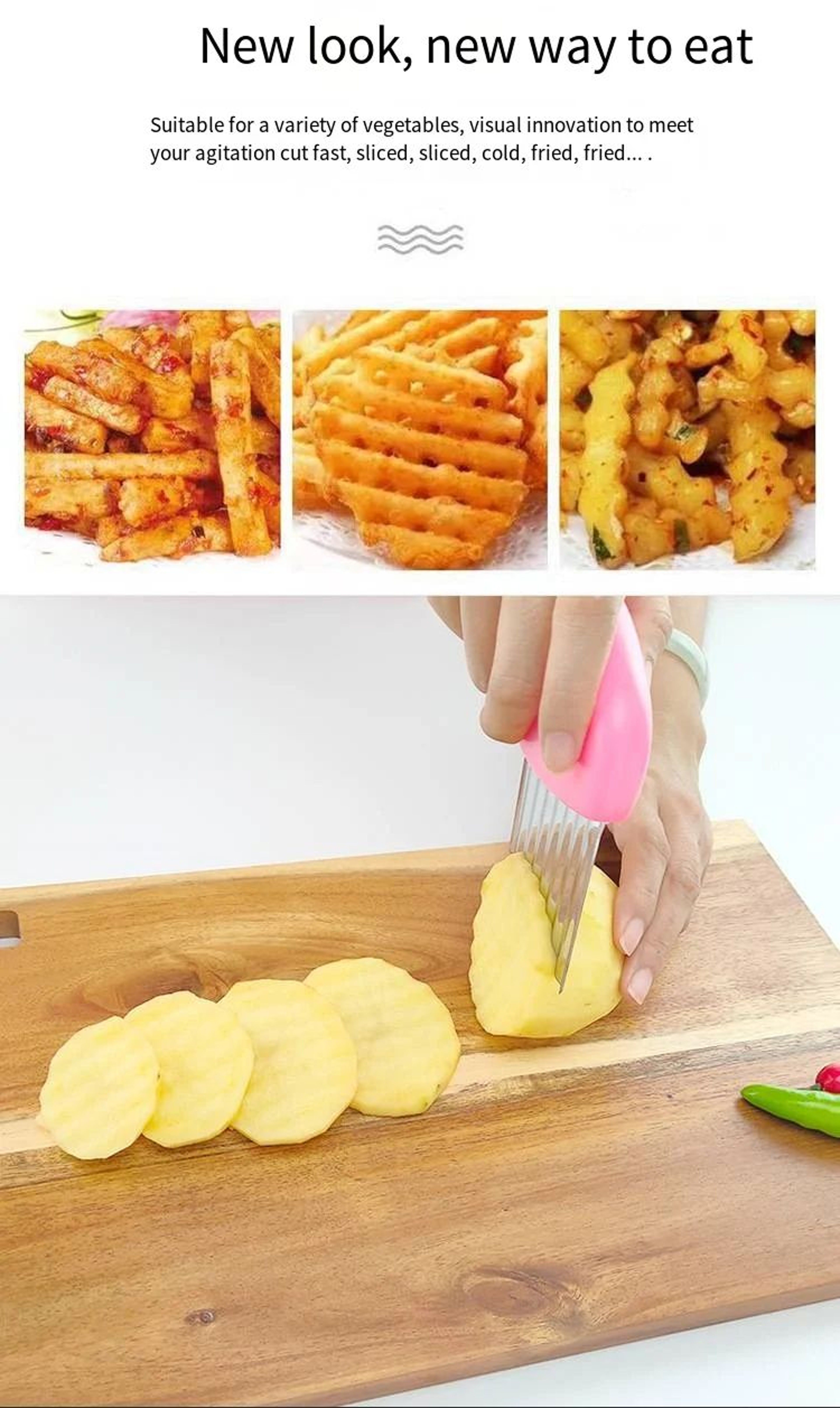Stainless Steel Wavy Potato Cutter French Fries Slicer 6