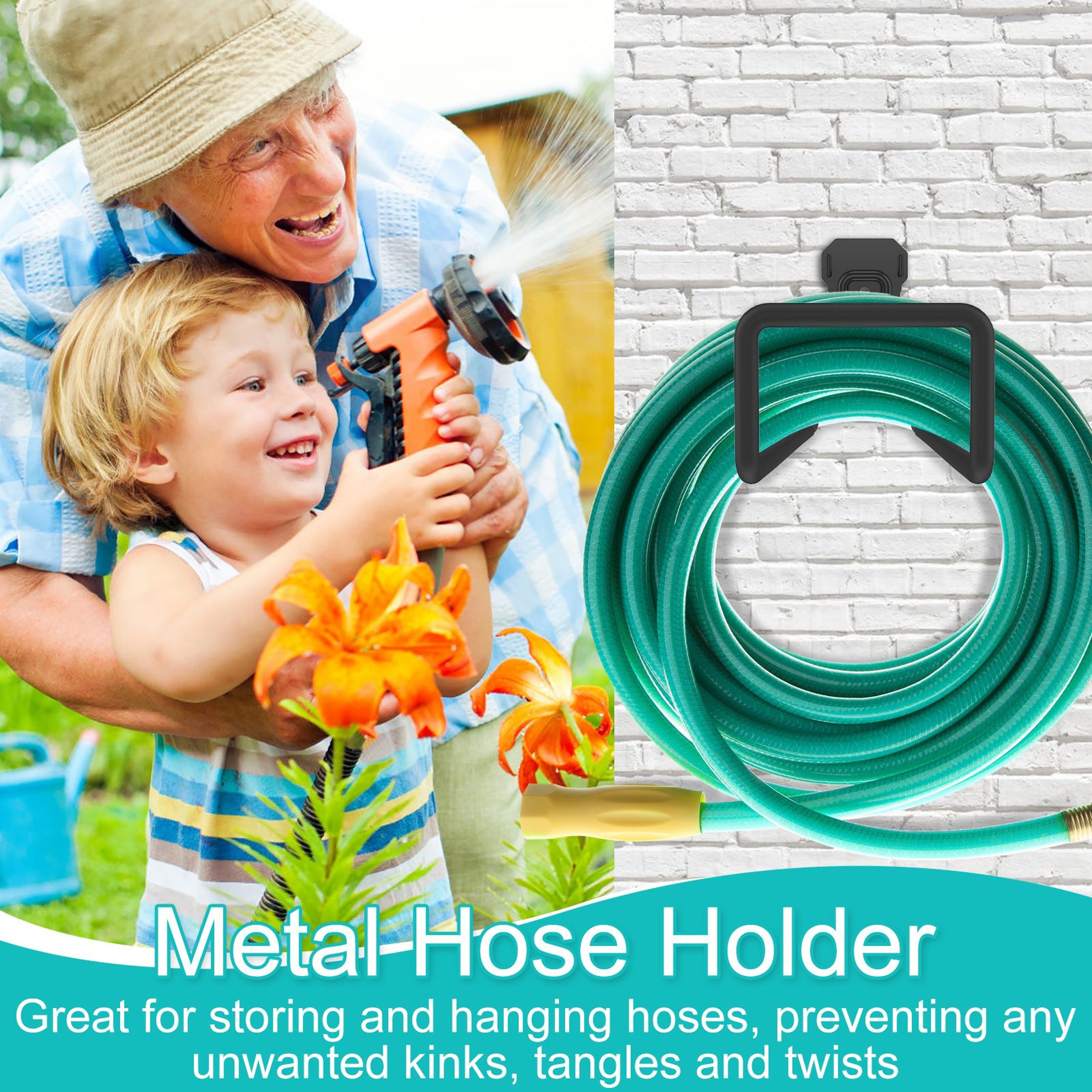 Metal Garden Hose Holder Wall Mounted Heavy Duty Hose Hanger 6