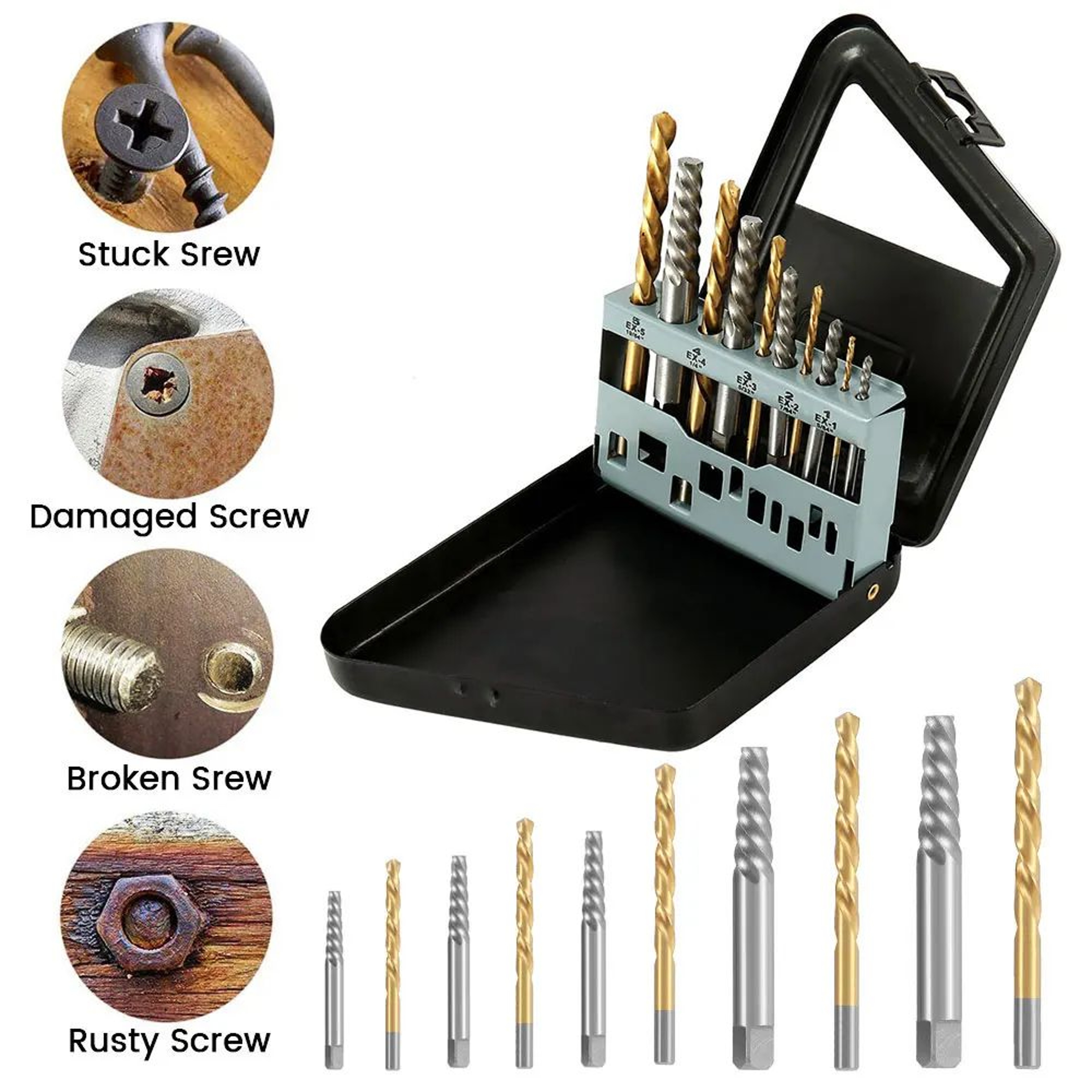 10pcs Cobalt Left Hand Drill Bit And Screw Extractor Set 3