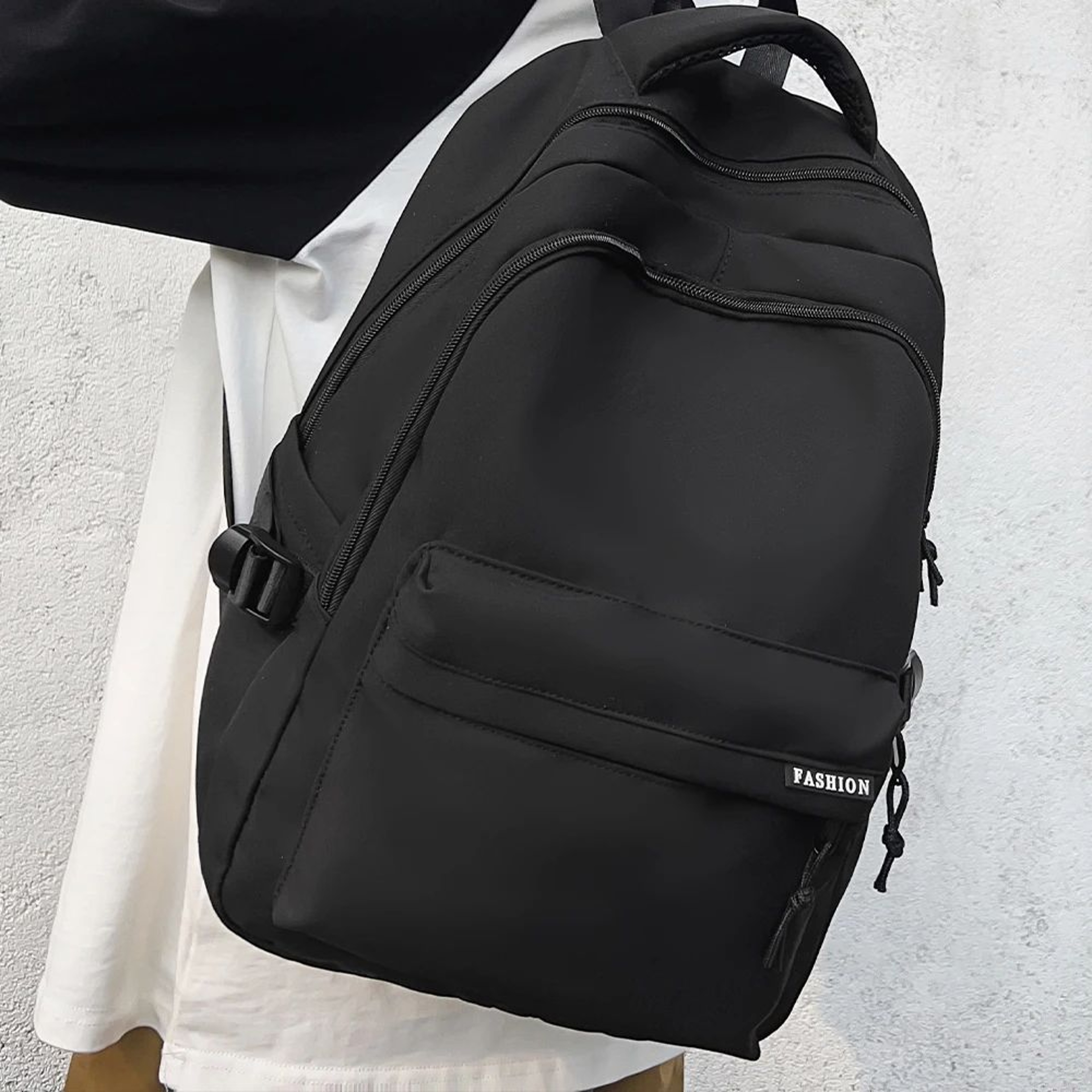 Large Capacity School Backpack Simple Black Travel Bag For Students 4