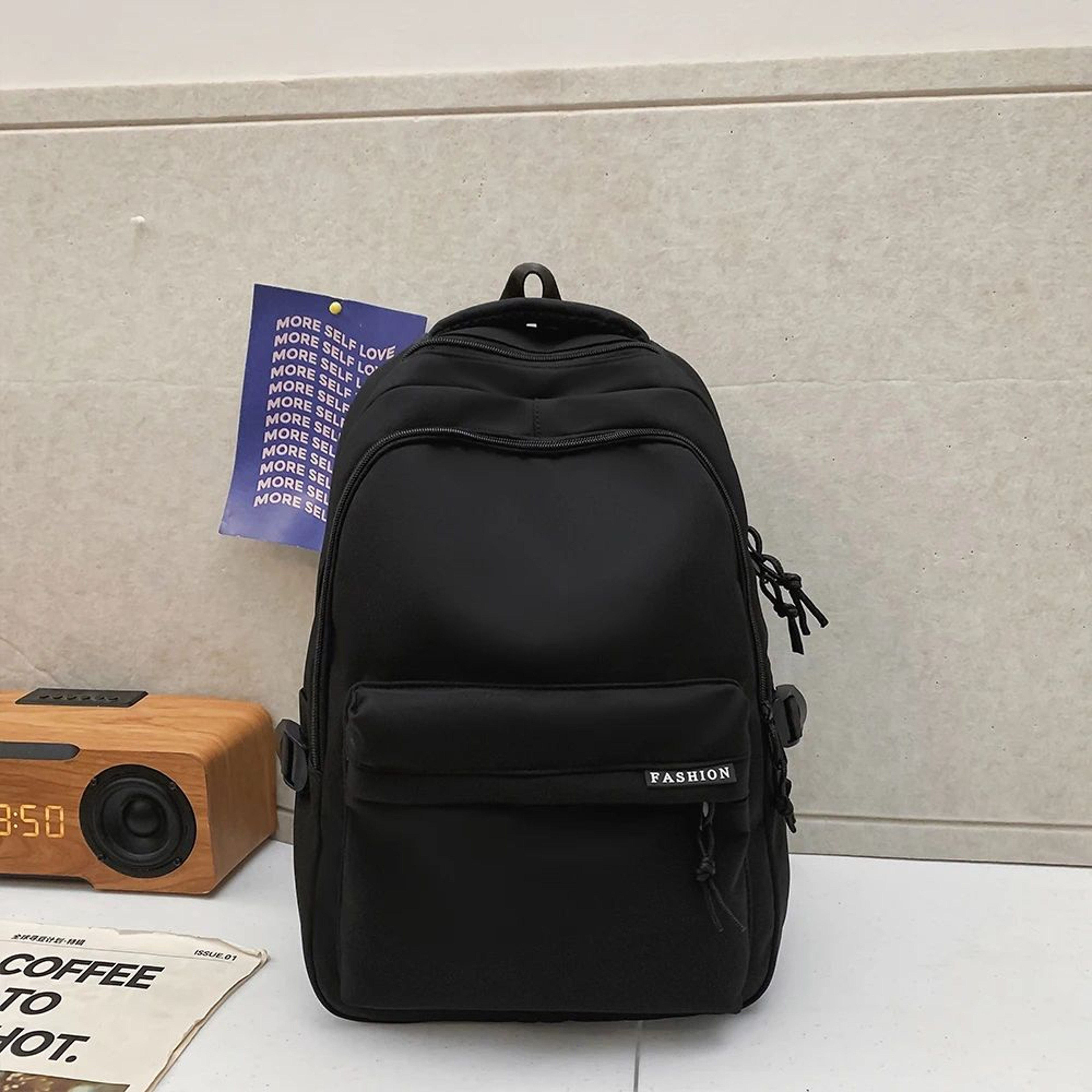 Large Capacity School Backpack Simple Black Travel Bag For Students 13