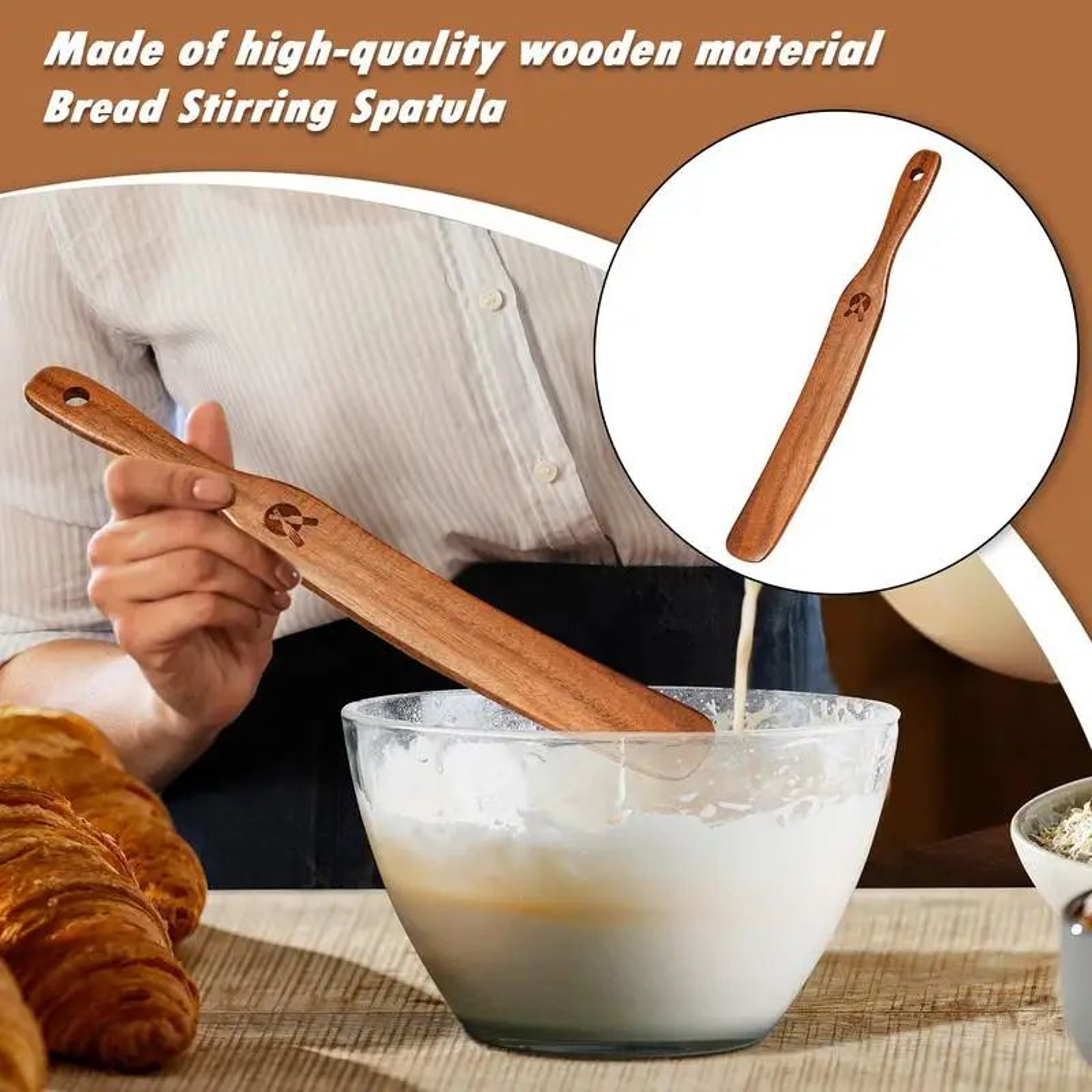 Wooden Sourdough Starter Stirring Spatula Mixing Tool 1