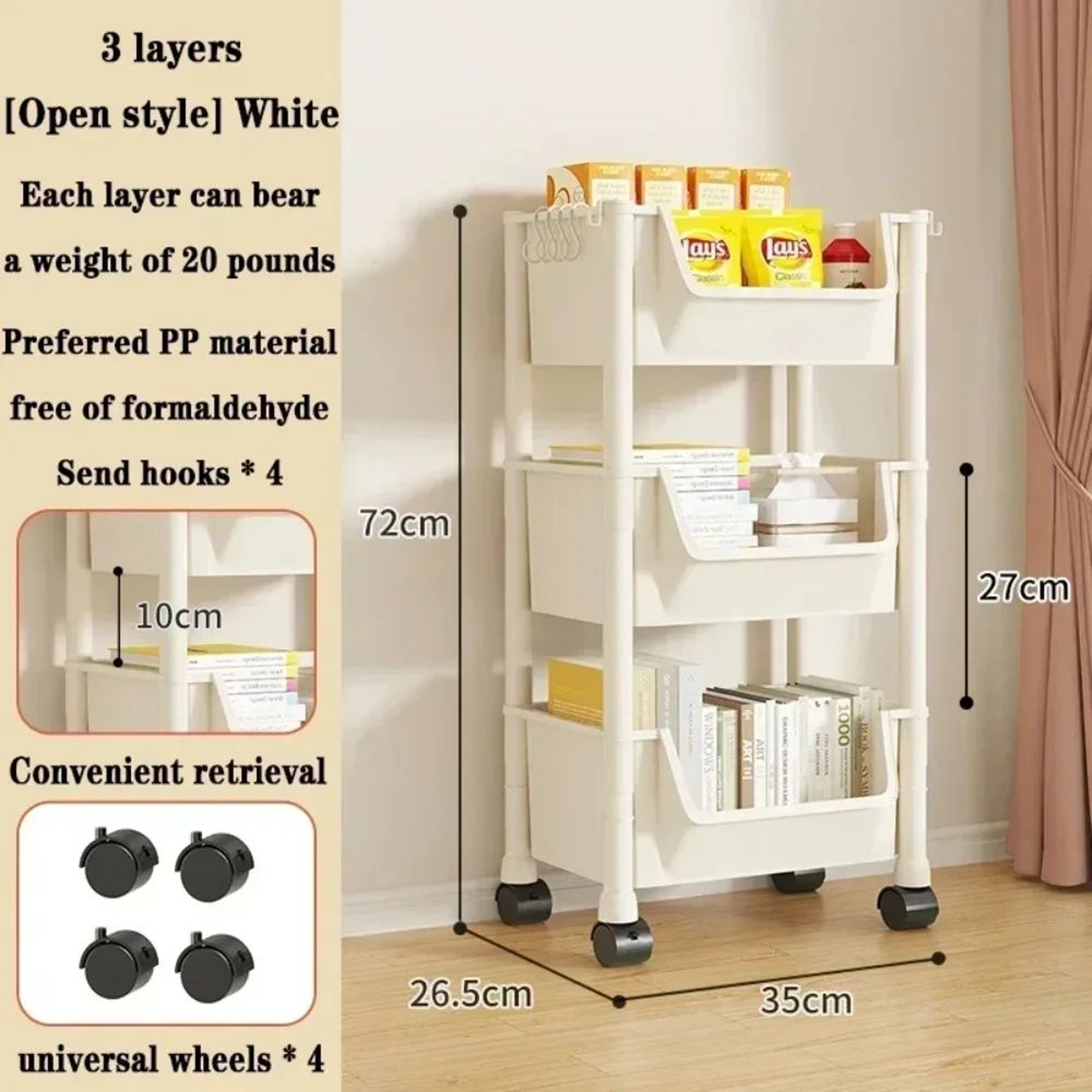 Multi Layer Storage Cart With Wheels Mobile Organizer Rack 4