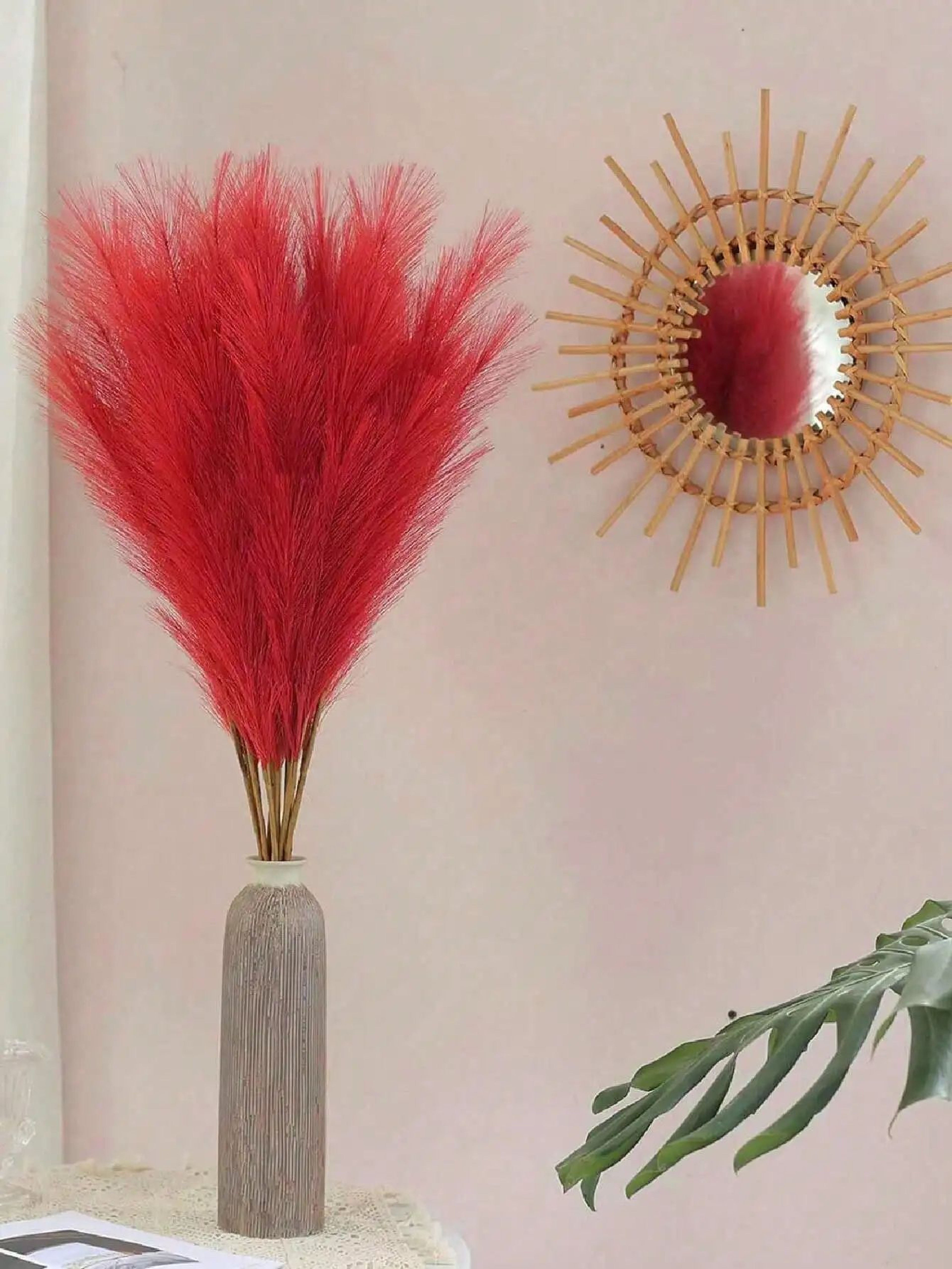 Artificial Pampas Grass Red Faux Reeds Decor 55cm Set 5
