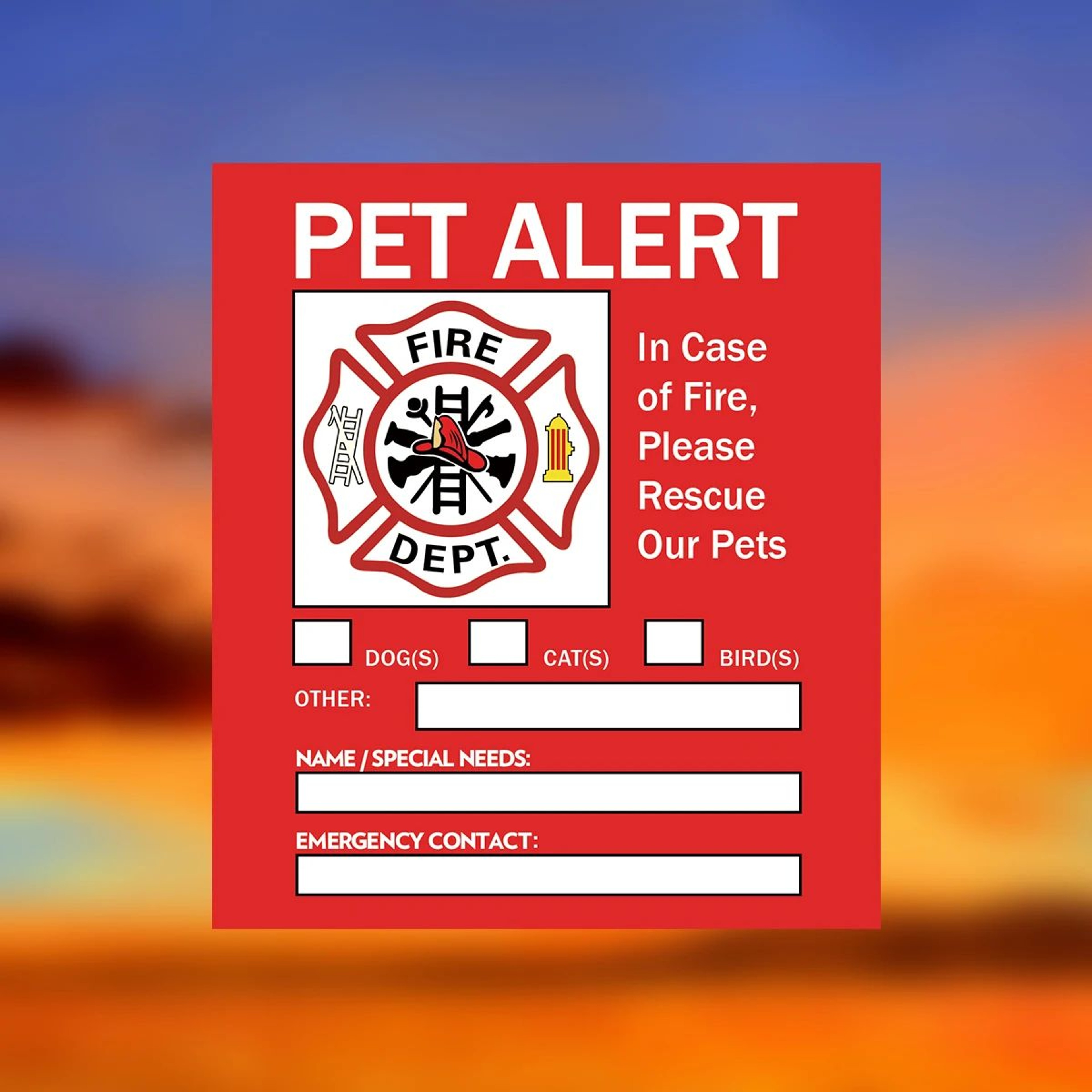 Pet Alert Emergency Window Sticker Set 14