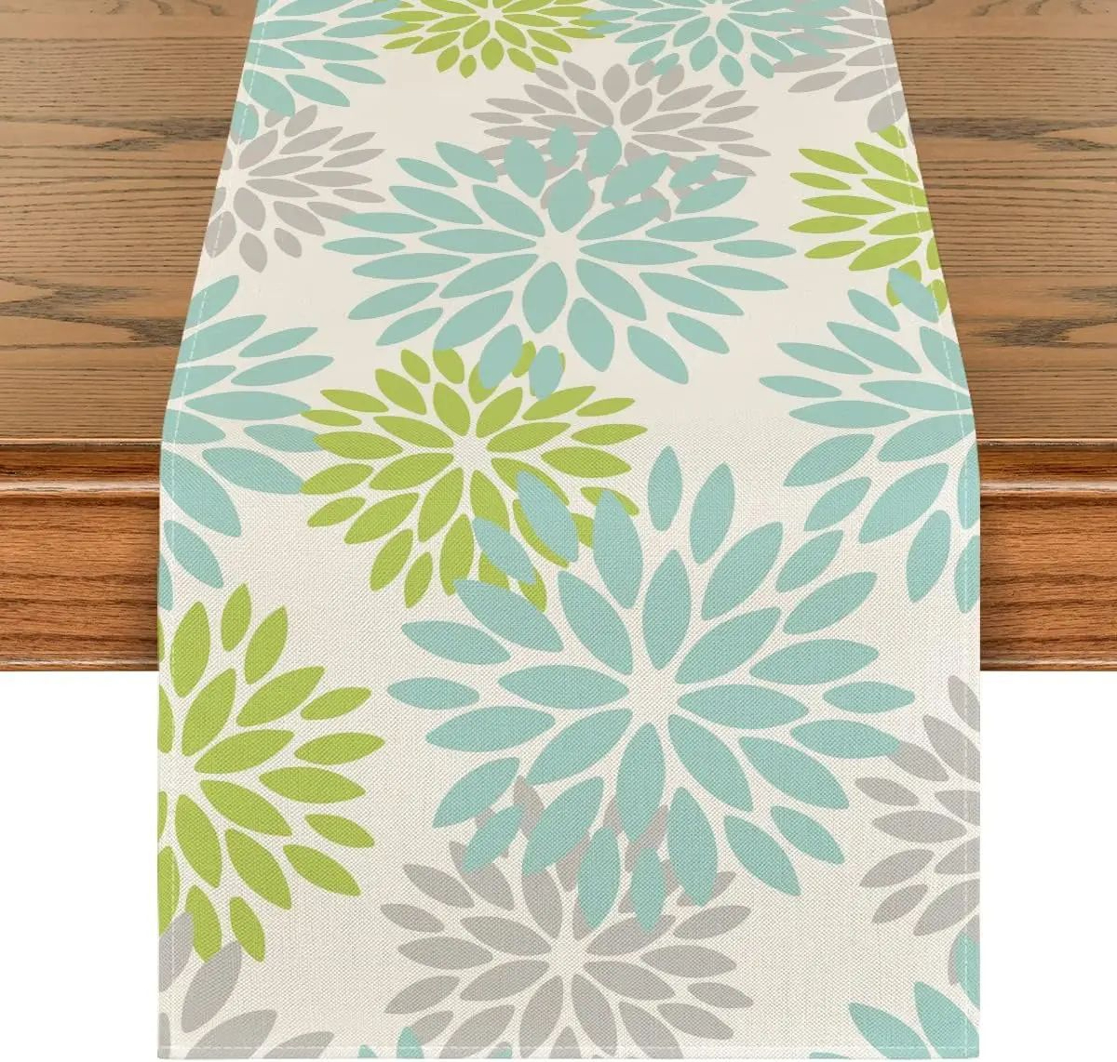 Blue Dahlia Floral Linen Table Runner Decor 6