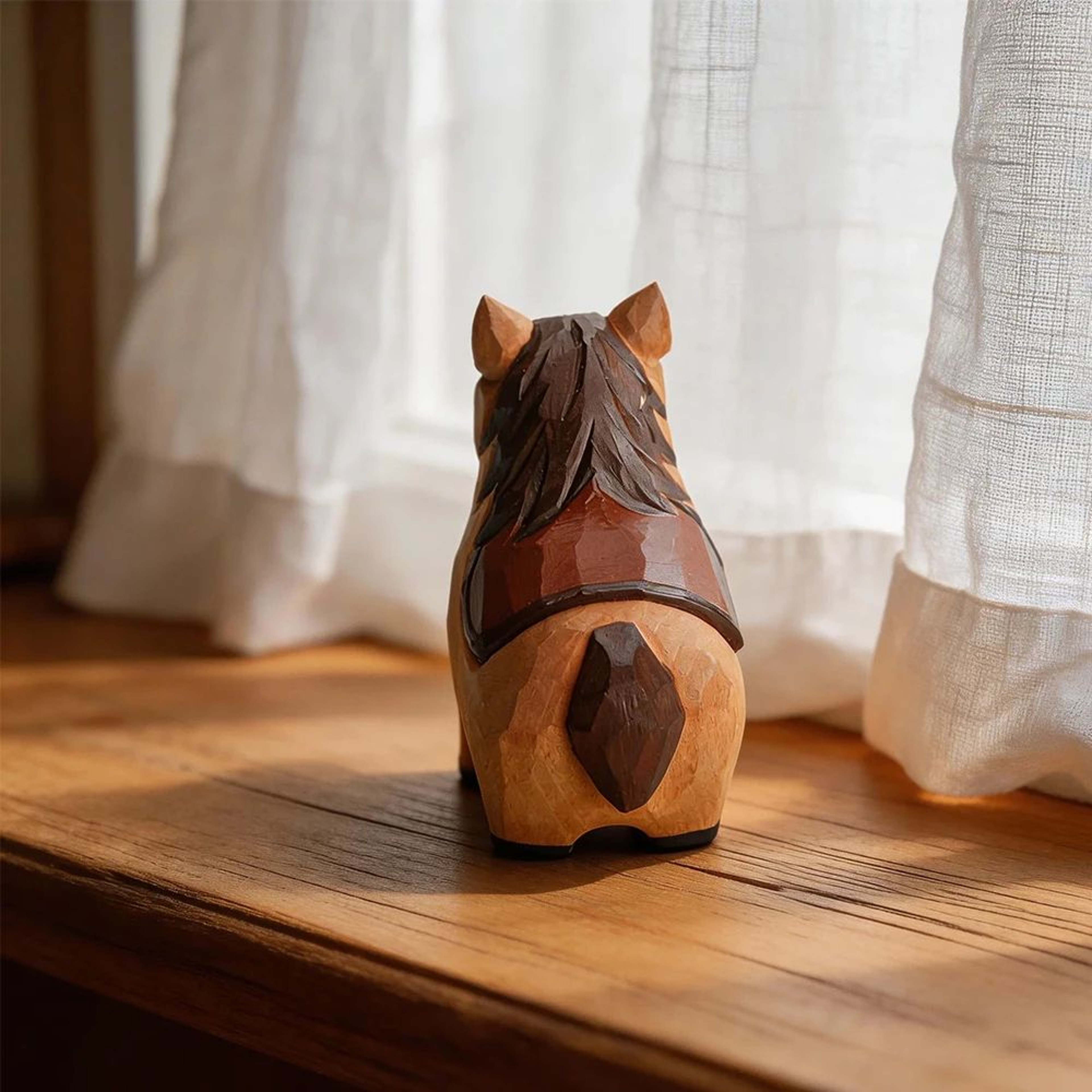 Handmade Wooden Horse Figurine Rustic Decor 3