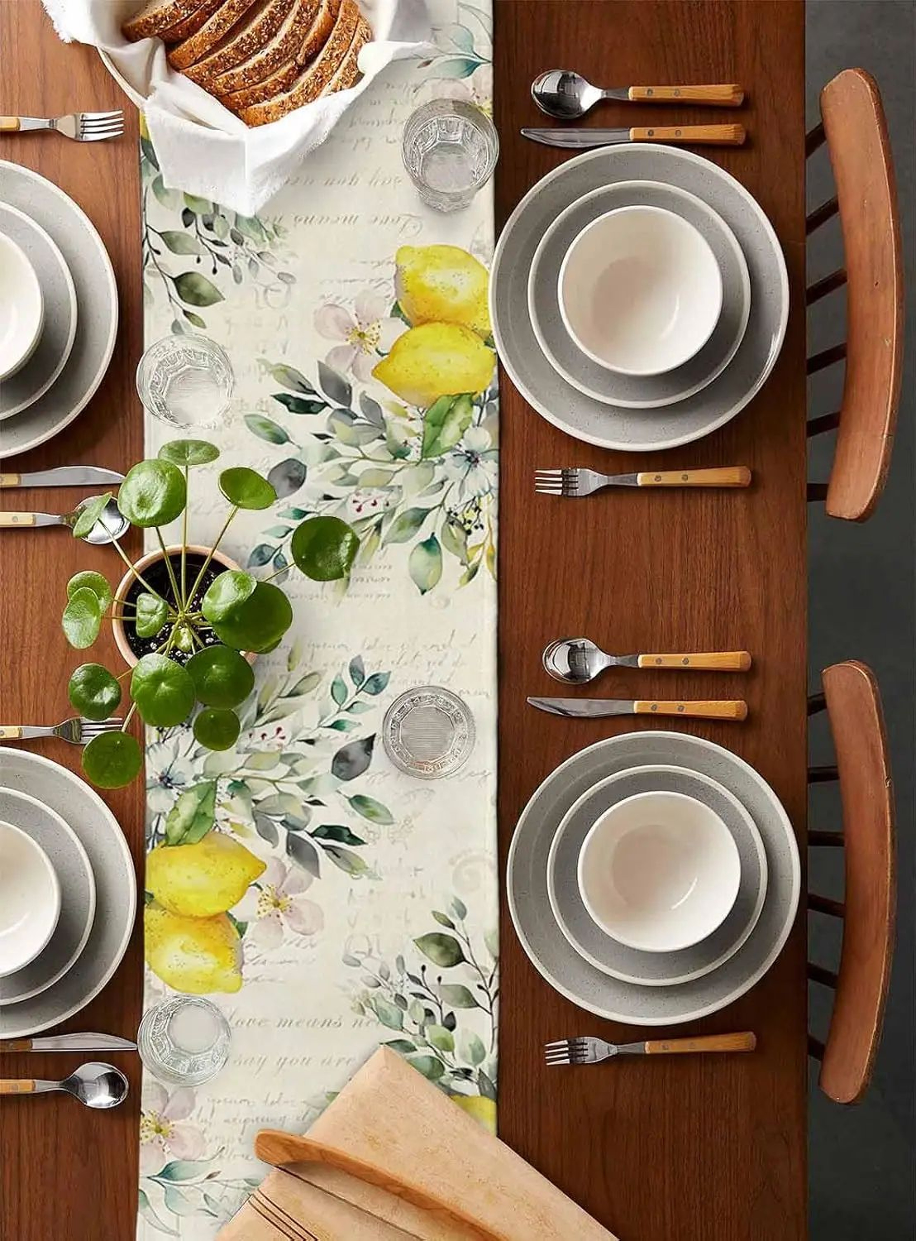 Eucalyptus Lemon Linen Table Runner Decor 2