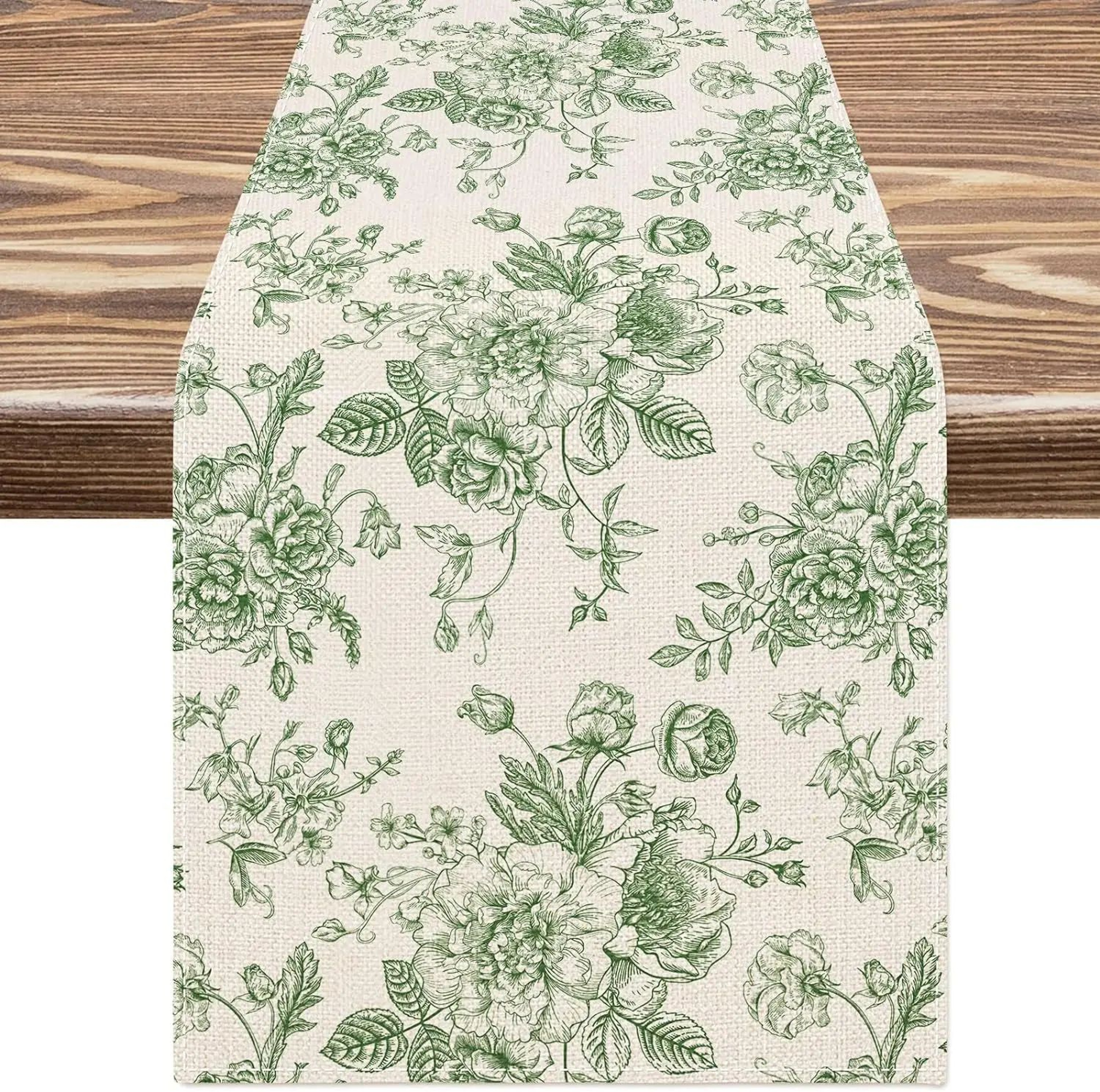 Chinoiserie Blue Floral Linen Table Runner 6