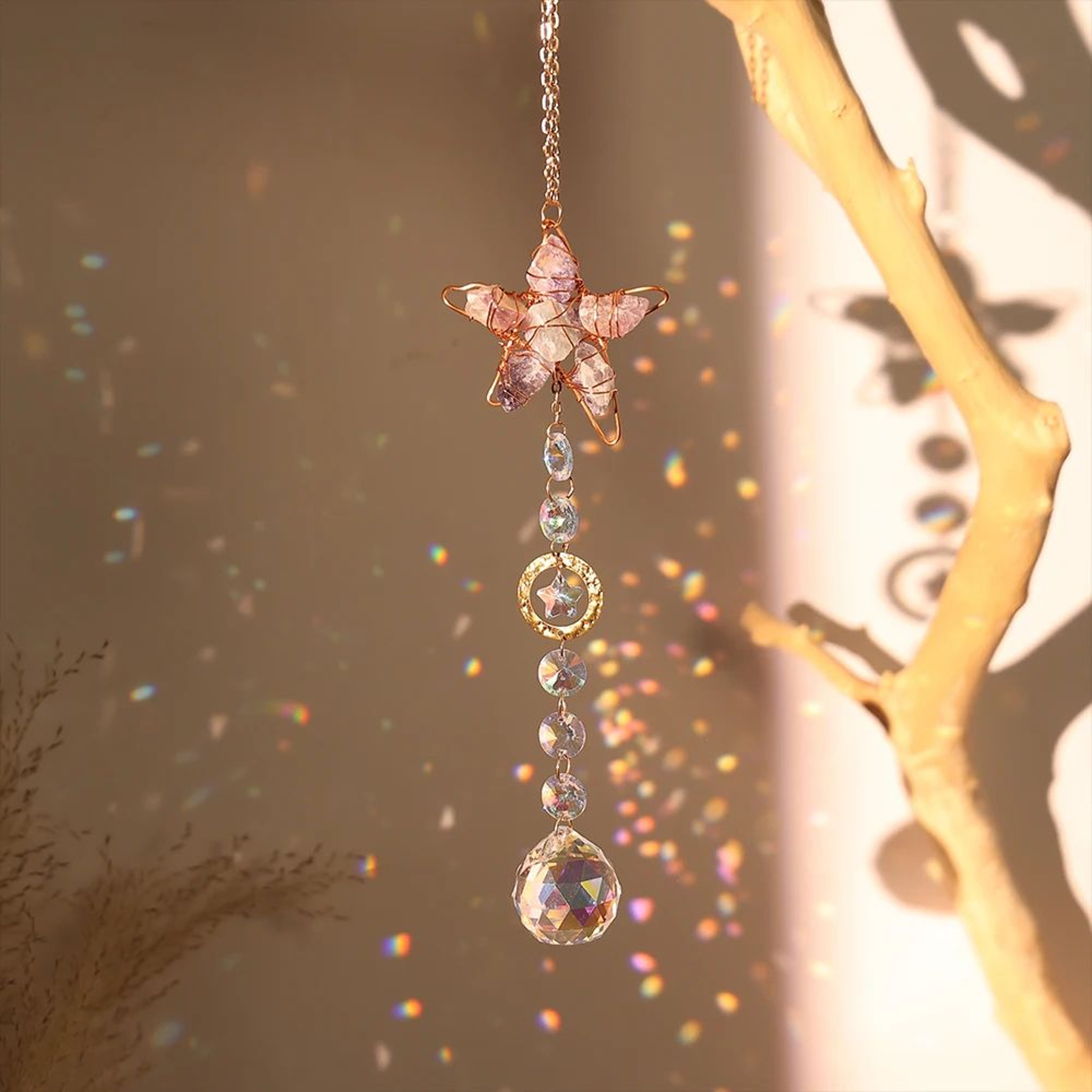 Crystal Sun Moon Wind Chime Prism Suncatcher Decor 6