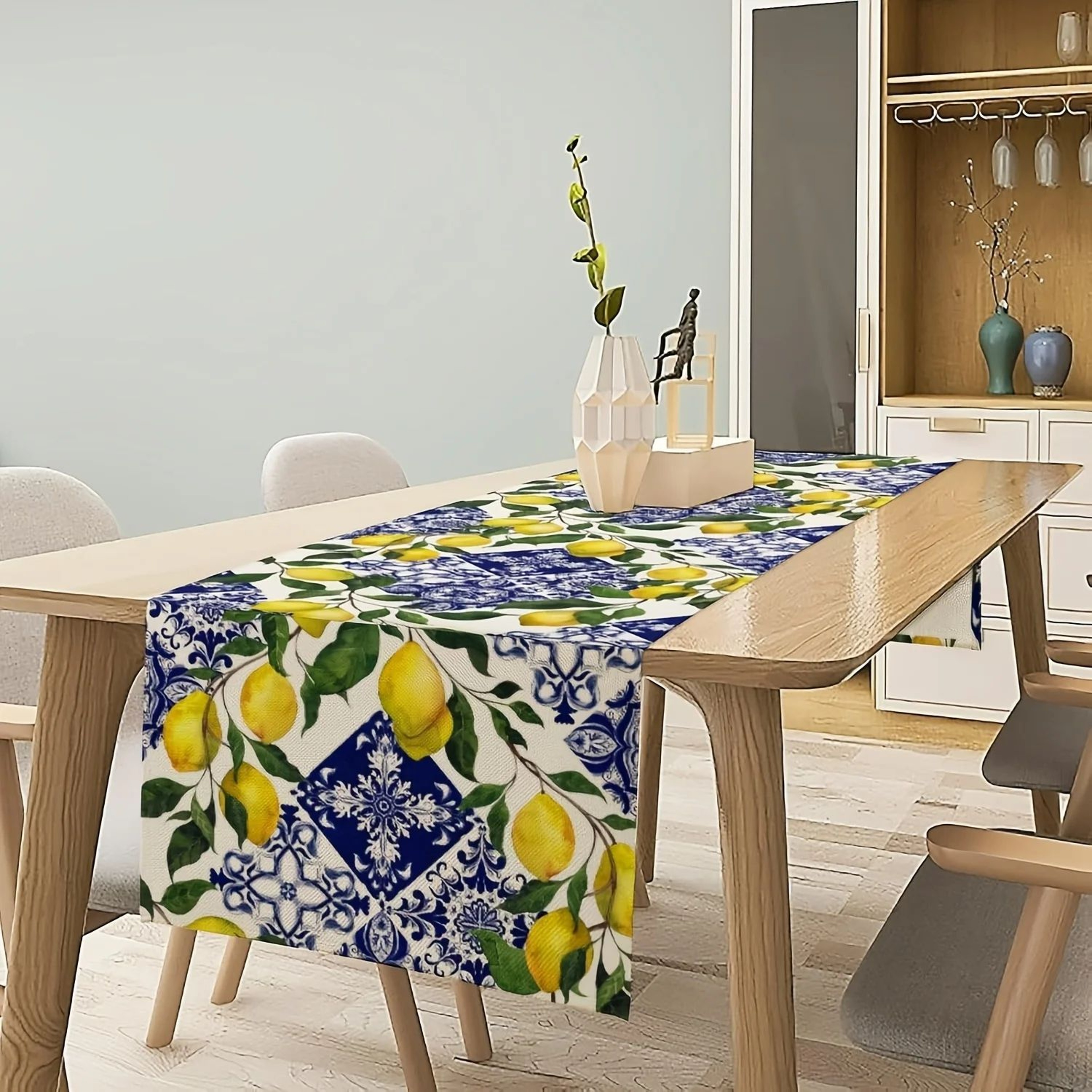 Blue Lemon Linen Table Runner Decor 2