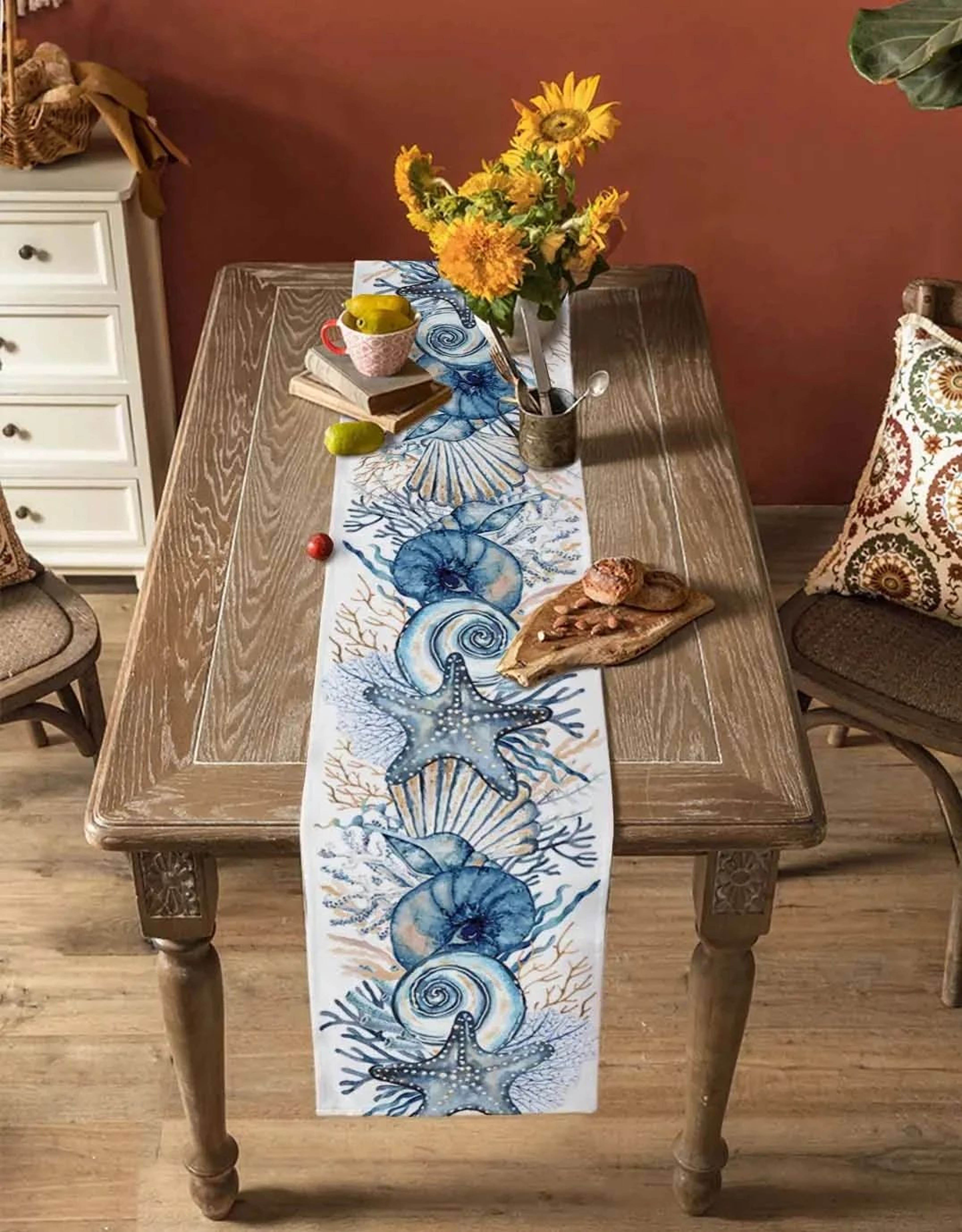 Ocean Coral Linen Table Runner For Summer Dining Decor 1