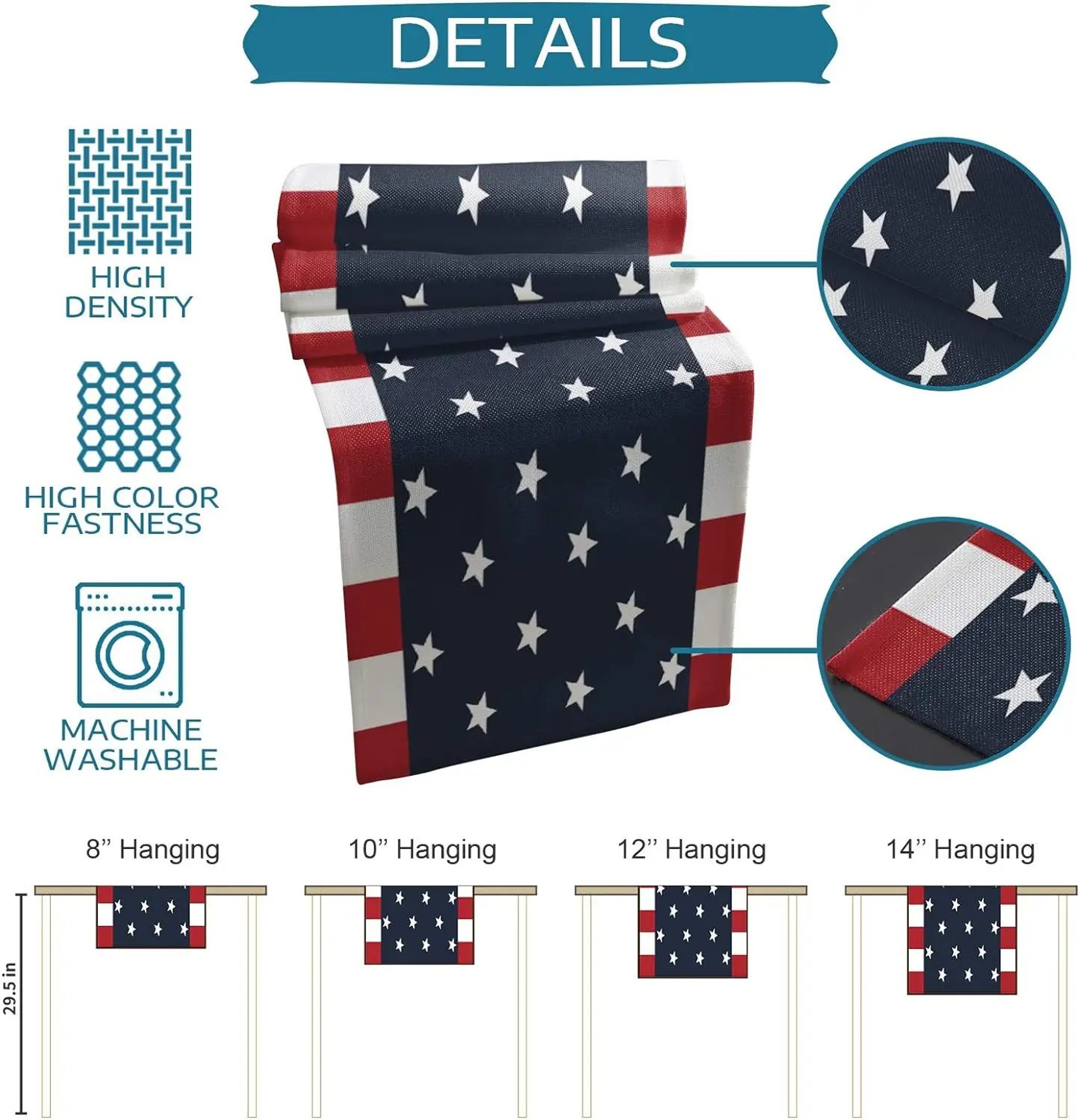 Independence Day Linen Table Runner Patriotic Dining Decor 5