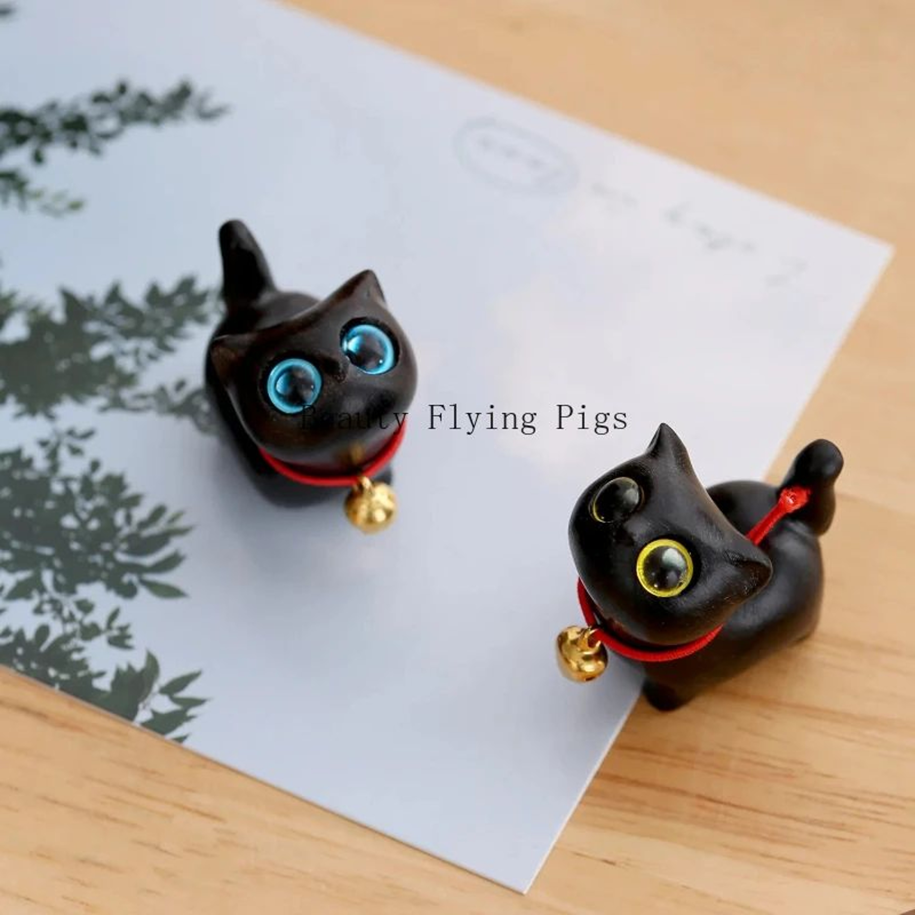 Hand Carved Wooden Cat Figurine Small Natural Wood Decor 3