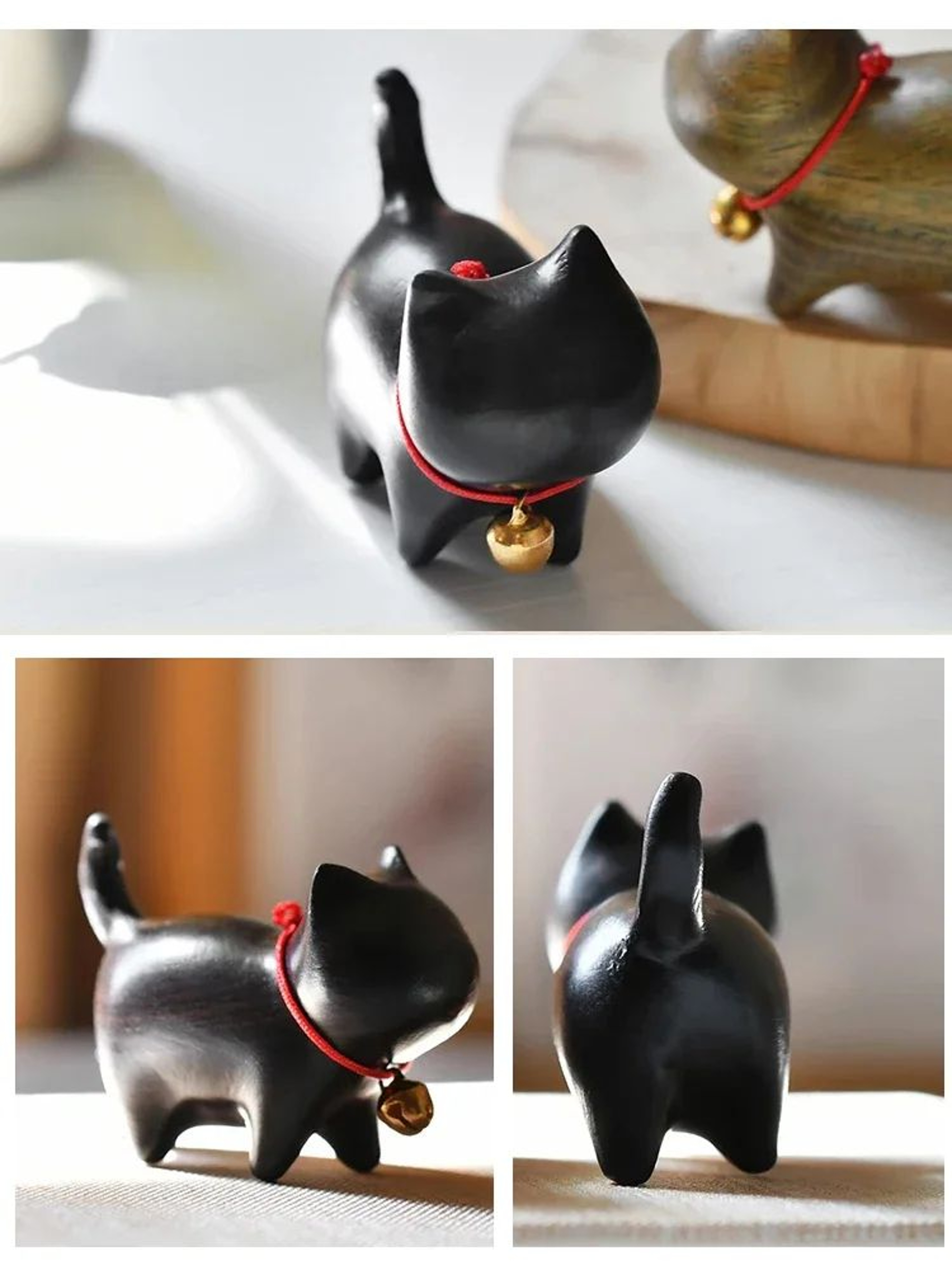 Hand Carved Wooden Cat Figurine Small Natural Wood Decor 8
