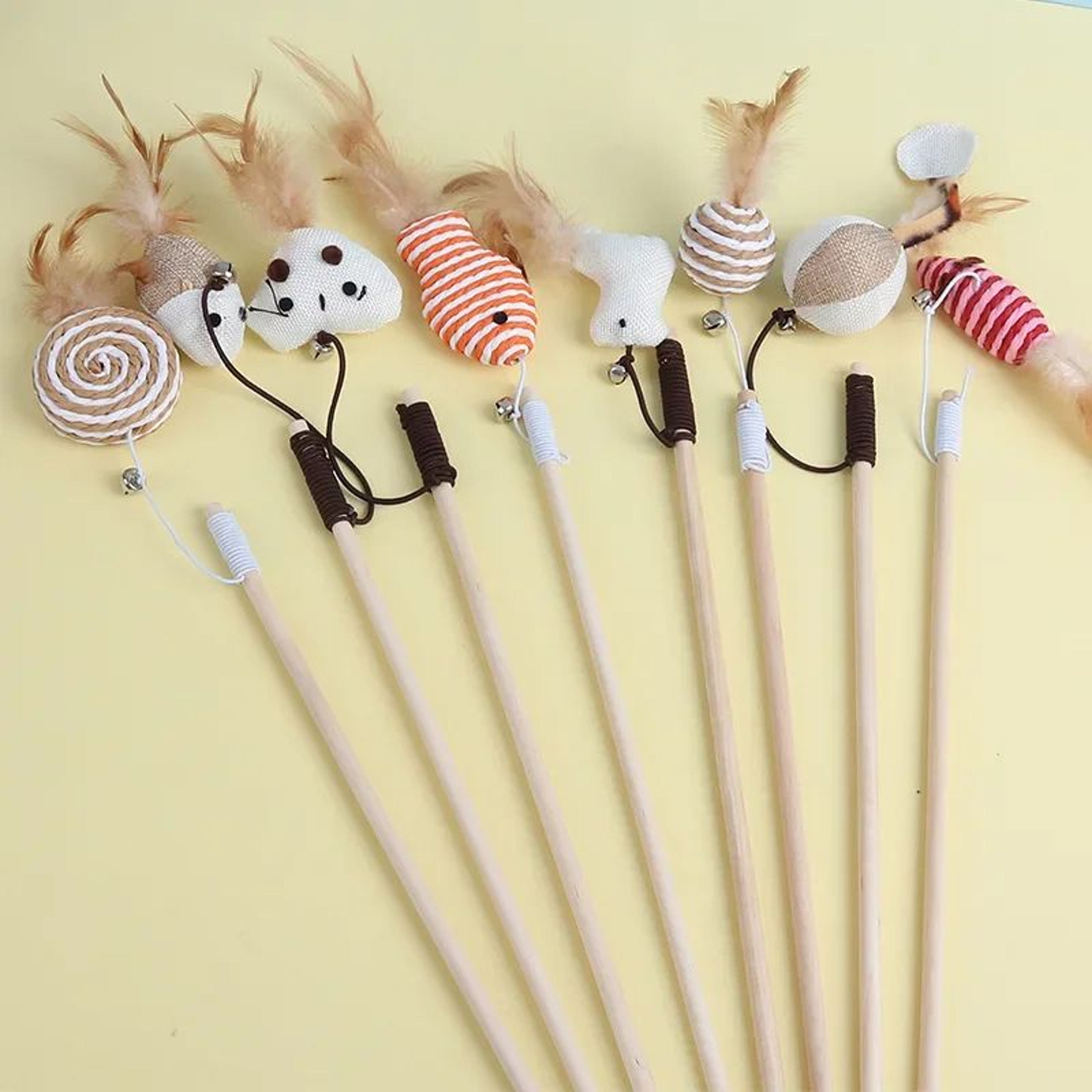 Wooden Cat Teaser Wand With Feather And Bell Toy 0