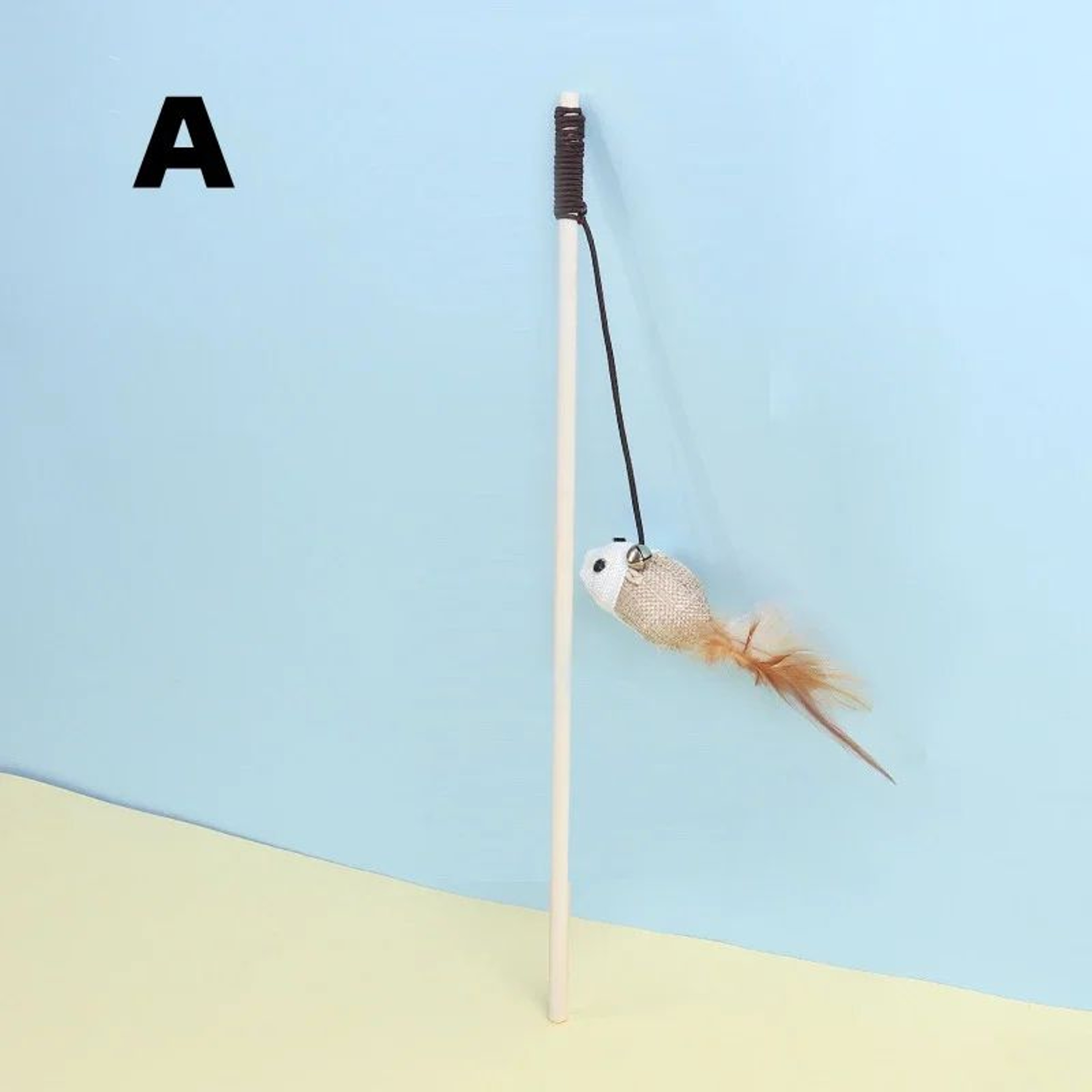 Wooden Cat Teaser Wand With Feather And Bell Toy 5