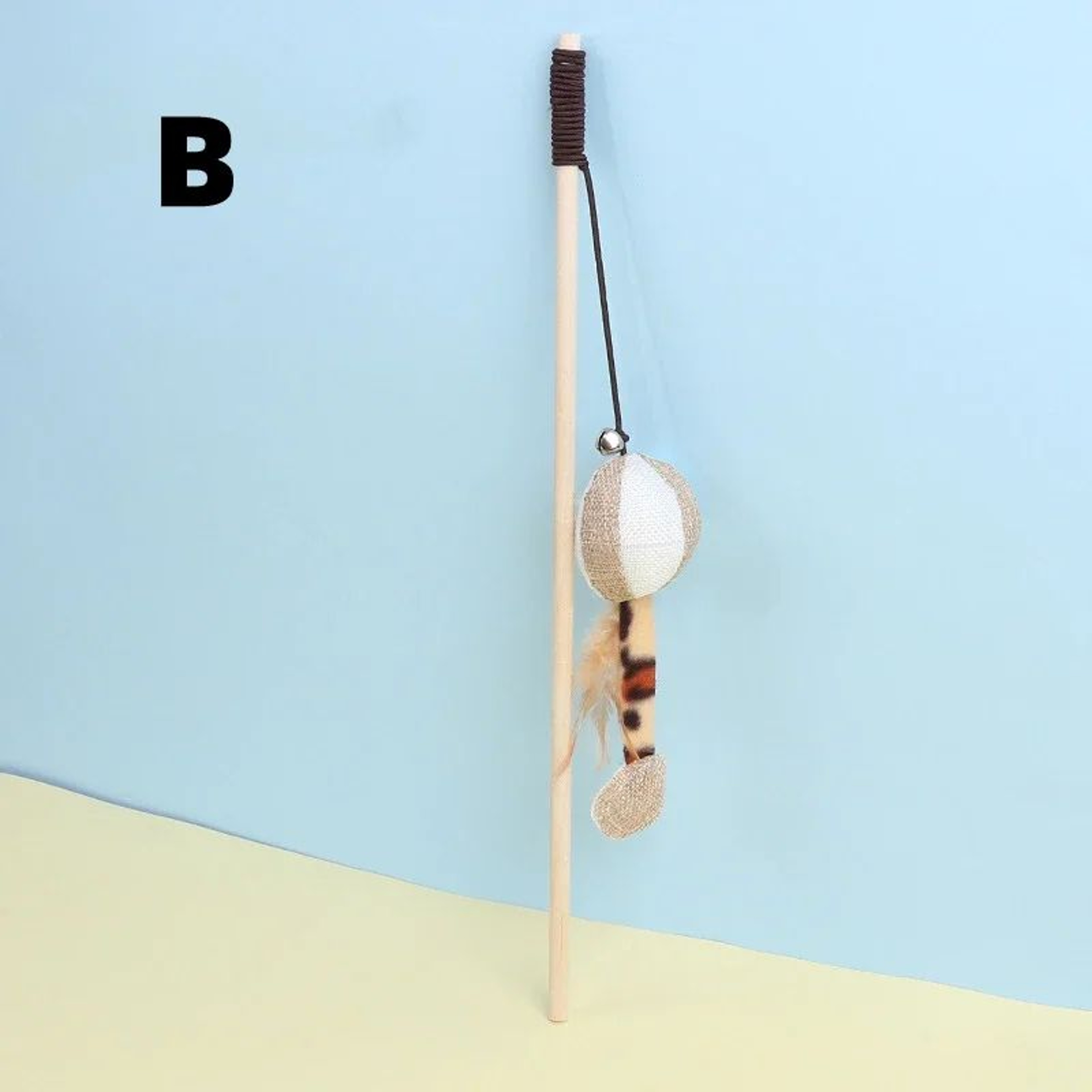 Wooden Cat Teaser Wand With Feather And Bell Toy 6