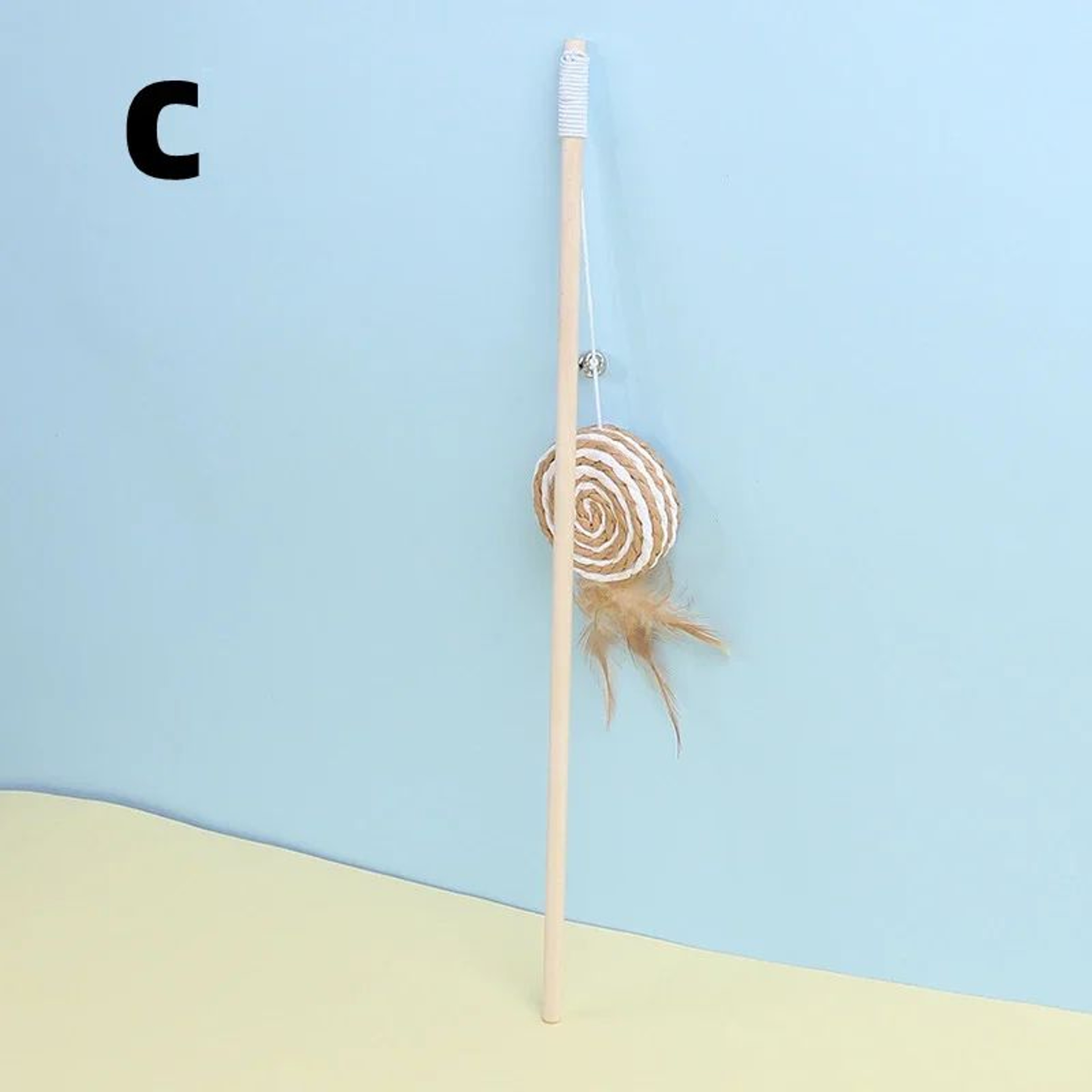 Wooden Cat Teaser Wand With Feather And Bell Toy 7