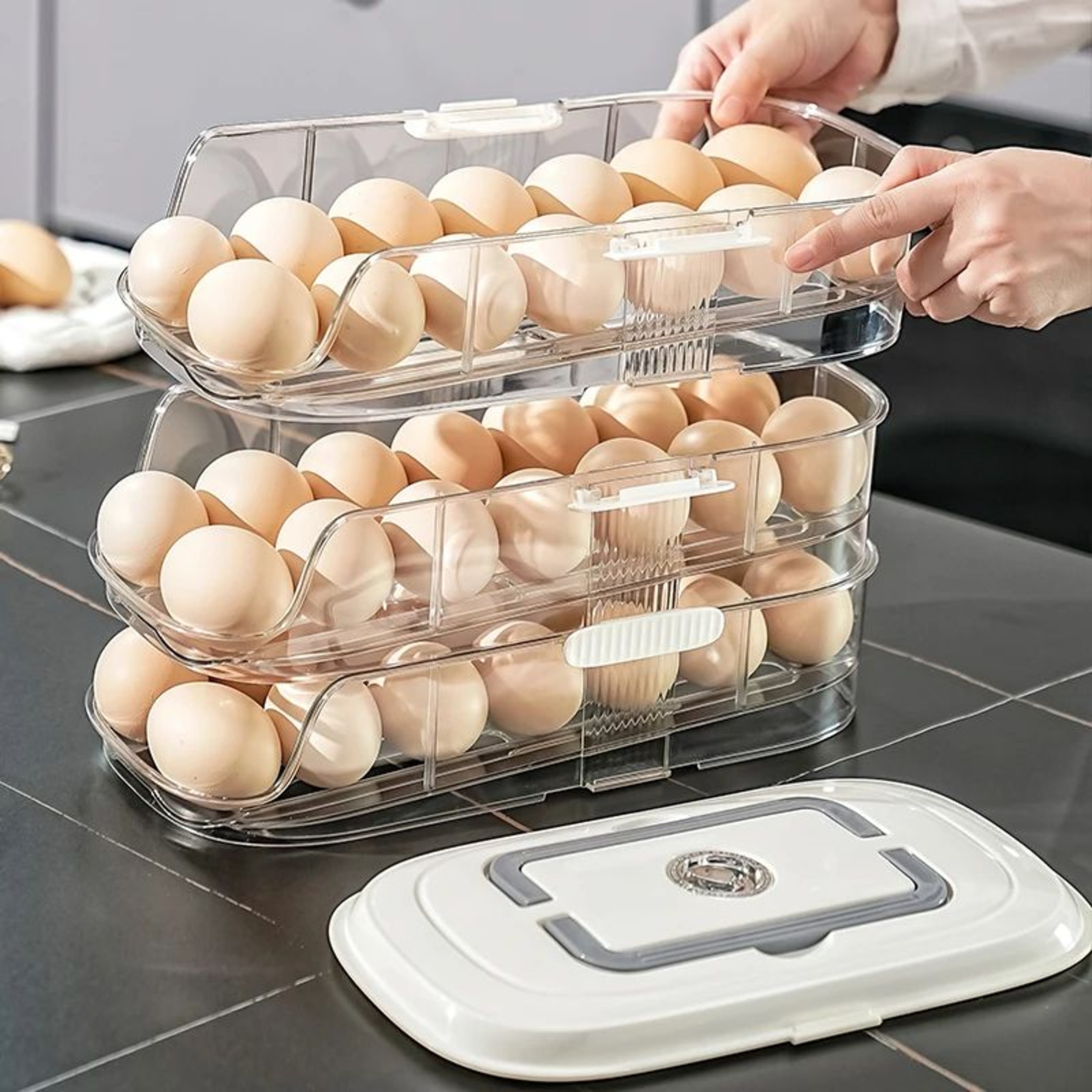 Automatic Rolling Egg Storage Box For Refrigerator Door 4