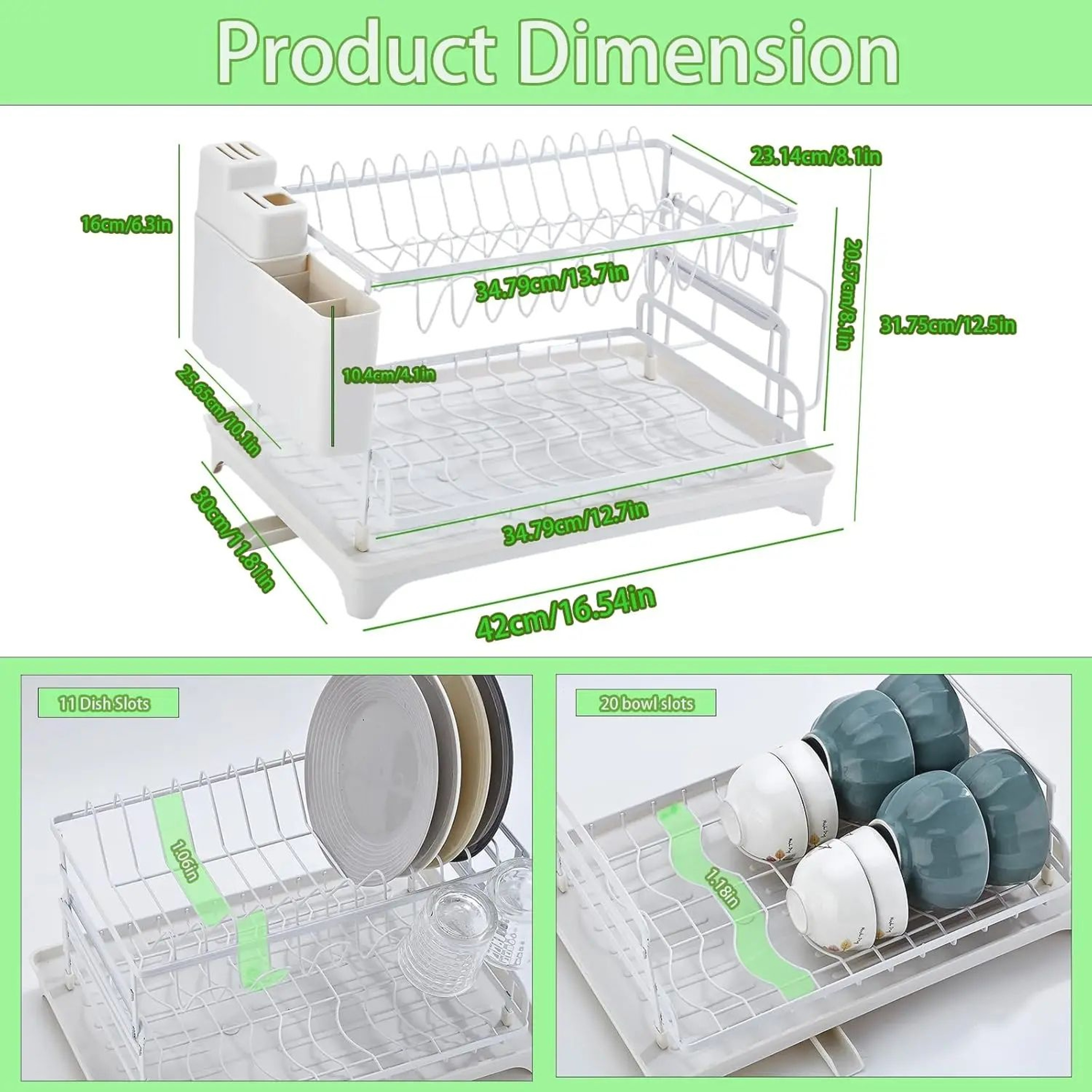 2 Tier Dish Drying Rack With Drainboard For Kitchen Counter 5