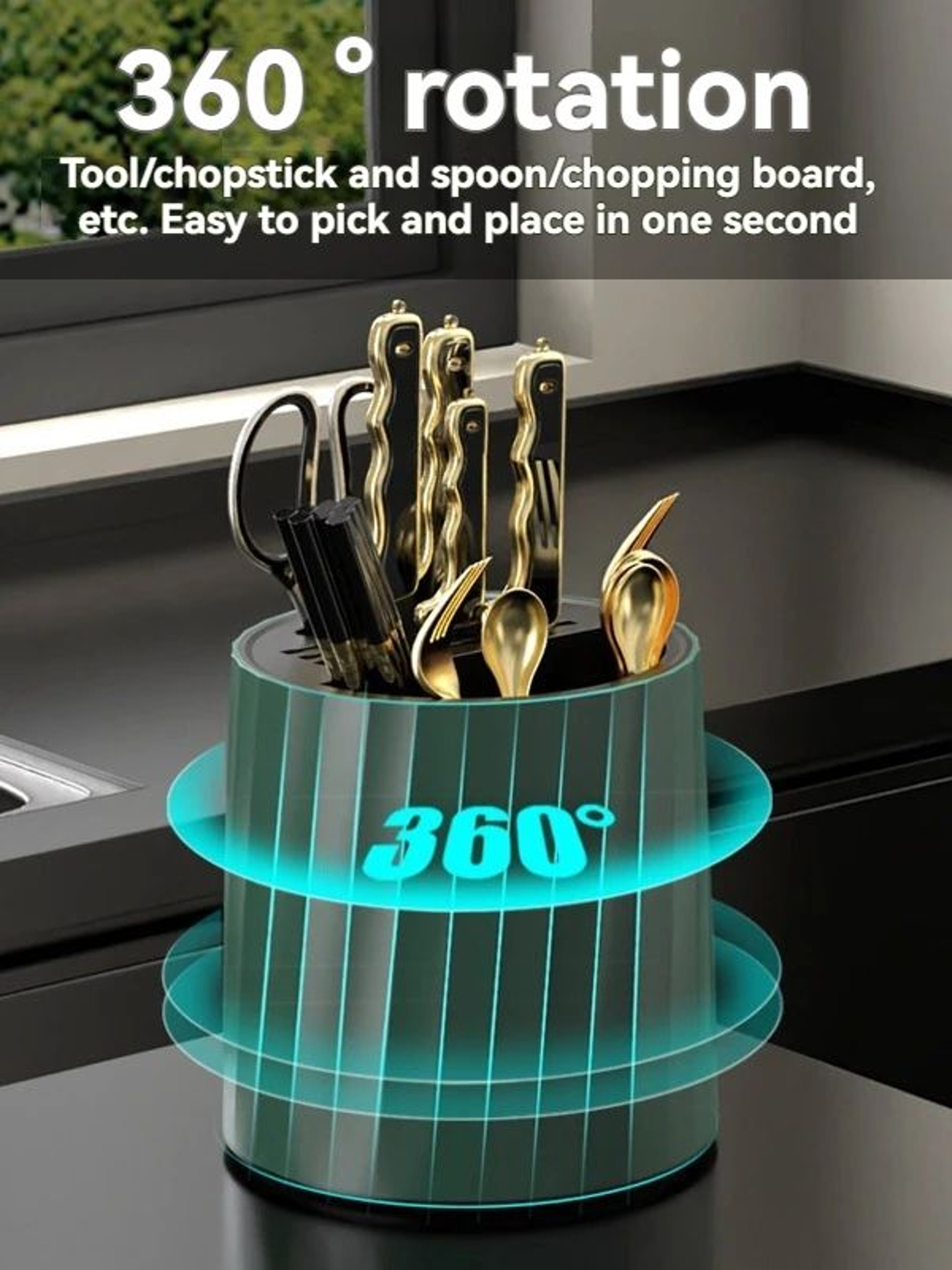 Rotating Knife And Cutlery Holder Kitchen Organizer Stand 2
