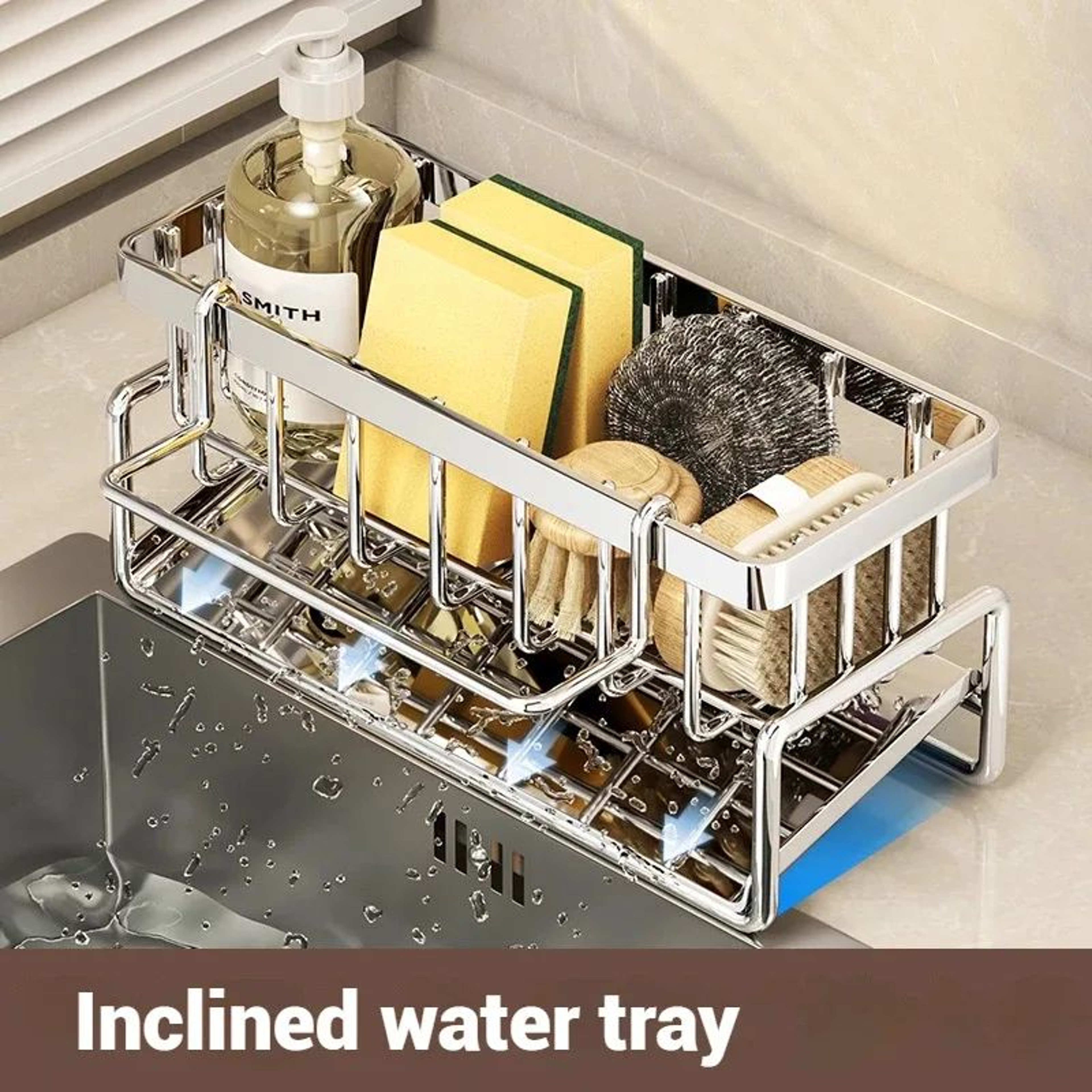 Stainless Steel Sink Organizer With Sponge Holder And Towel Rack 4