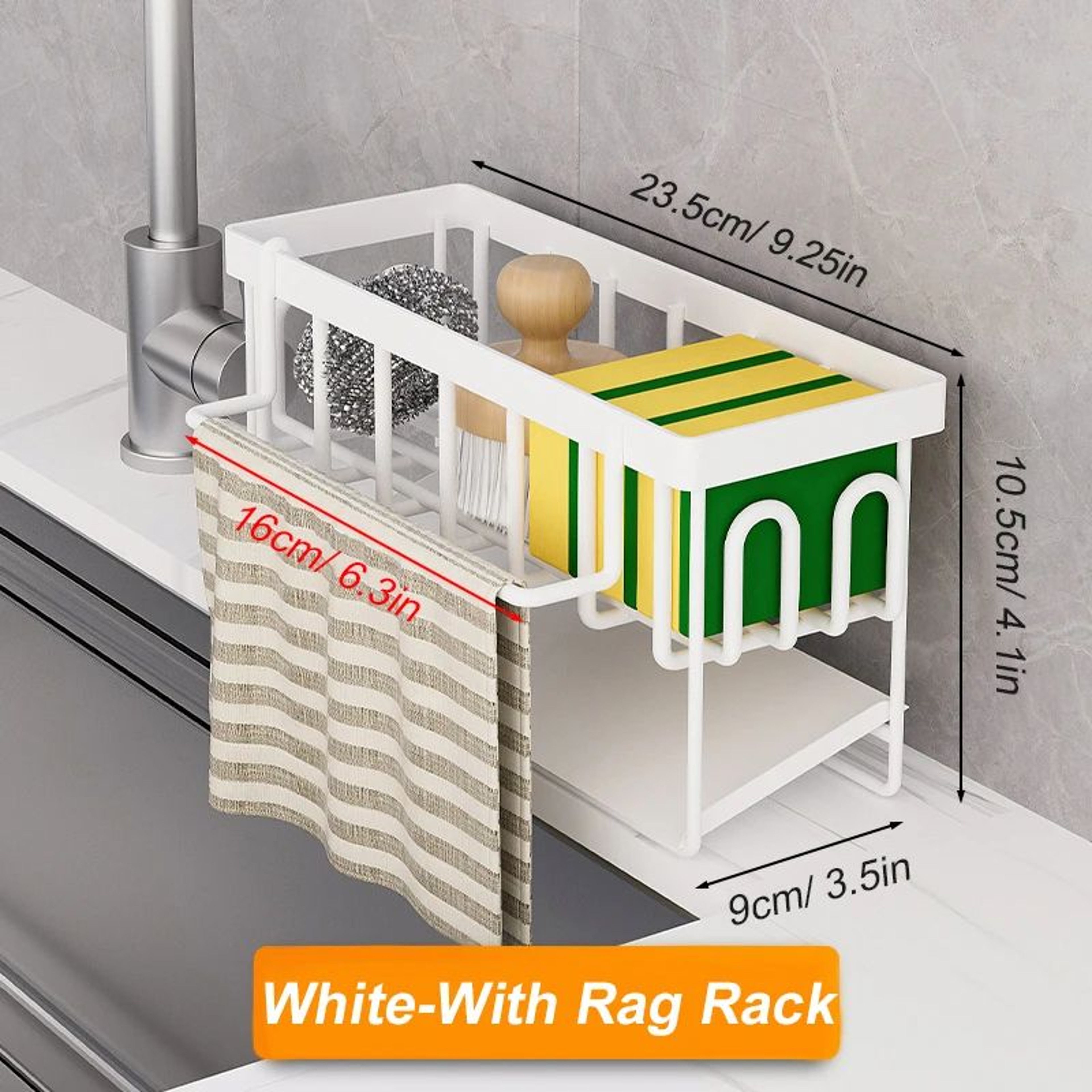 Self Draining Metal Sink Organizer With Towel Rack 2