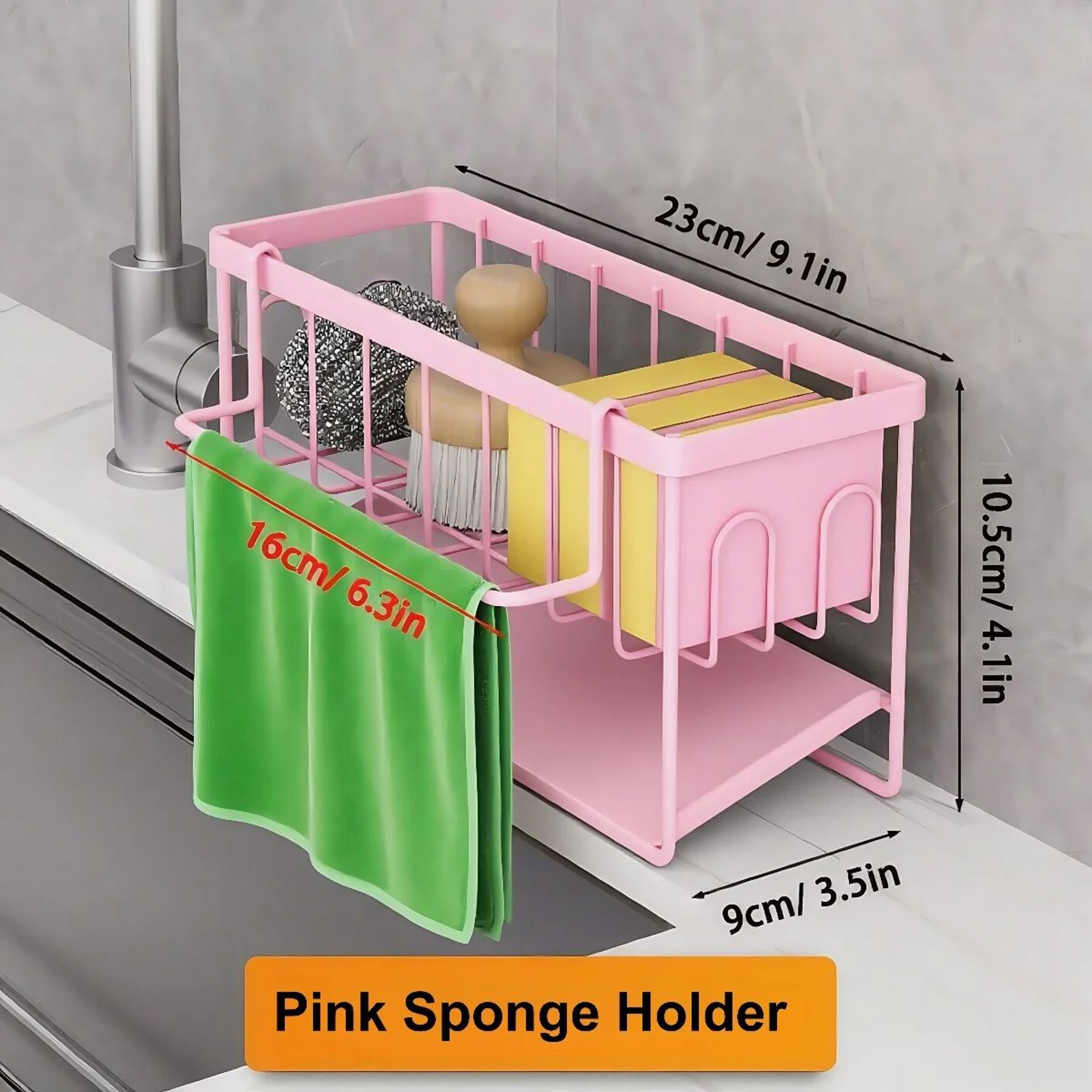 Self Draining Metal Sink Organizer With Towel Rack 8