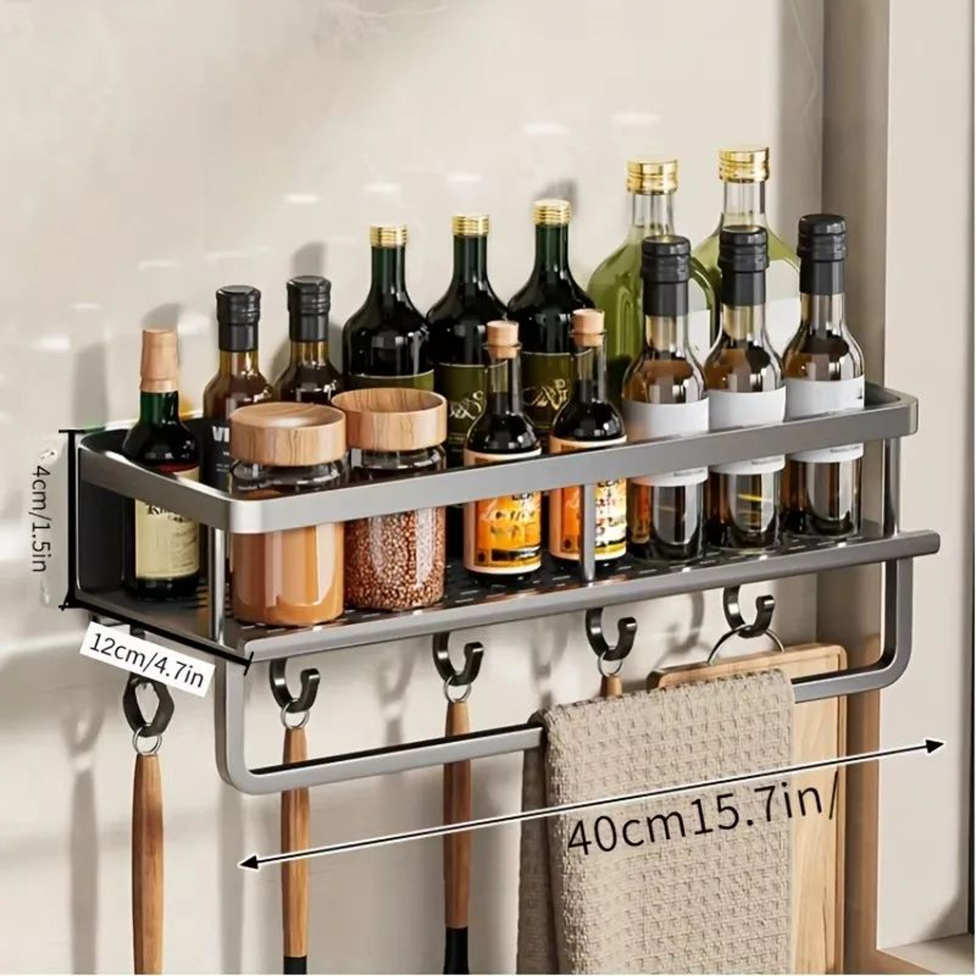 Wall Mounted Aluminum Spice Rack Shelf For Kitchen Storage 8