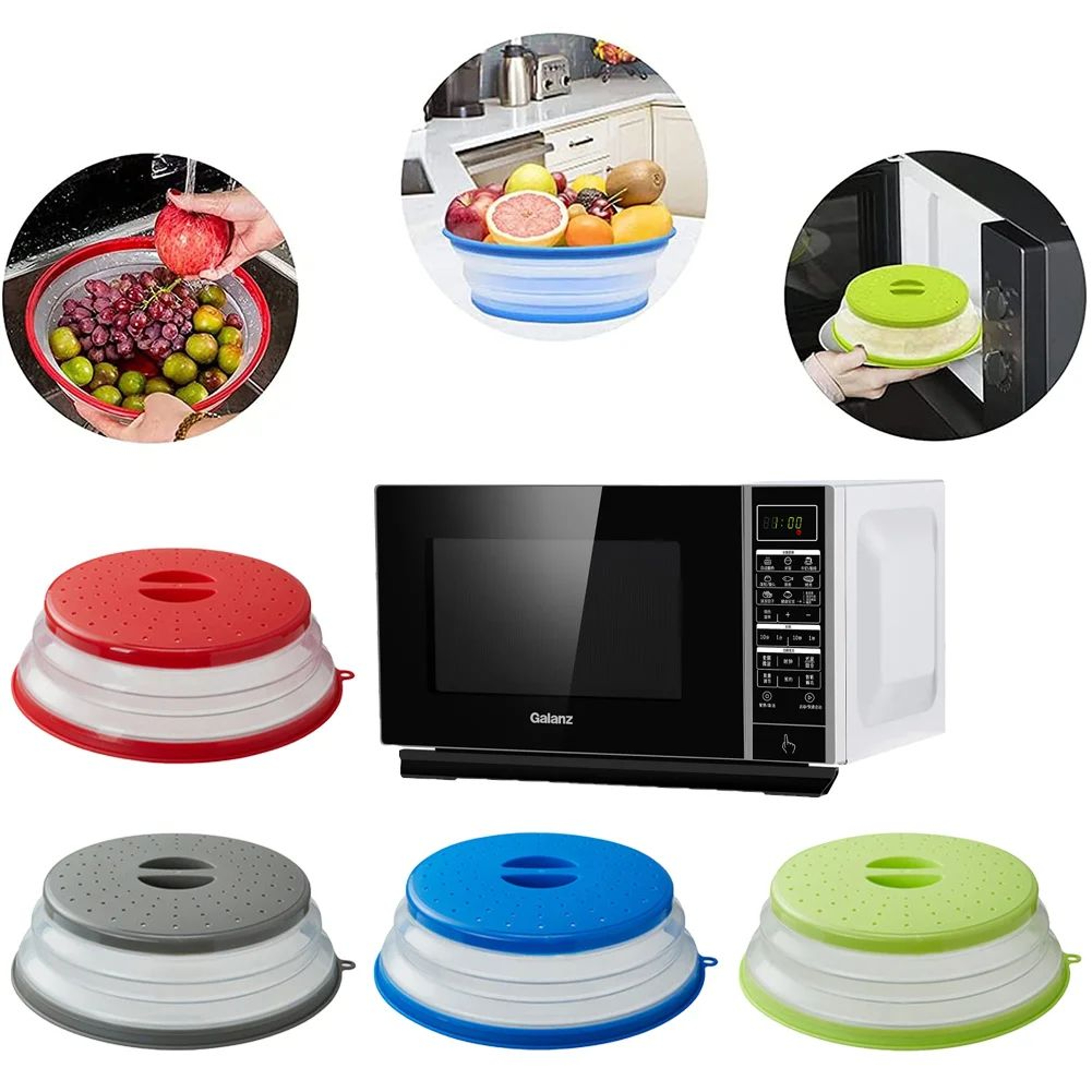 Foldable Silicone Microwave Splatter Cover With Storage Hook 1