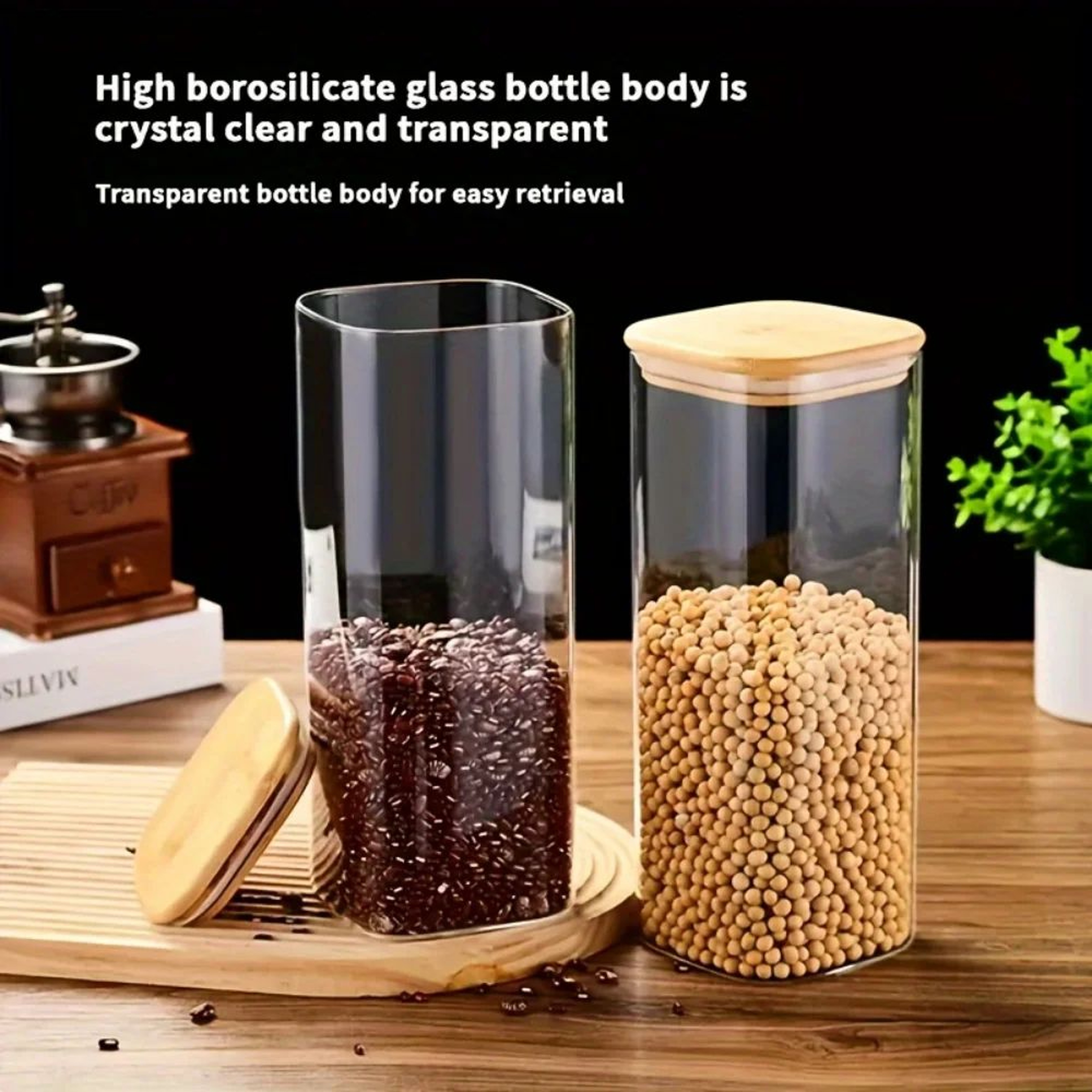 Square Glass Storage Jar Set With Bamboo Lids For Pantry Organization 4