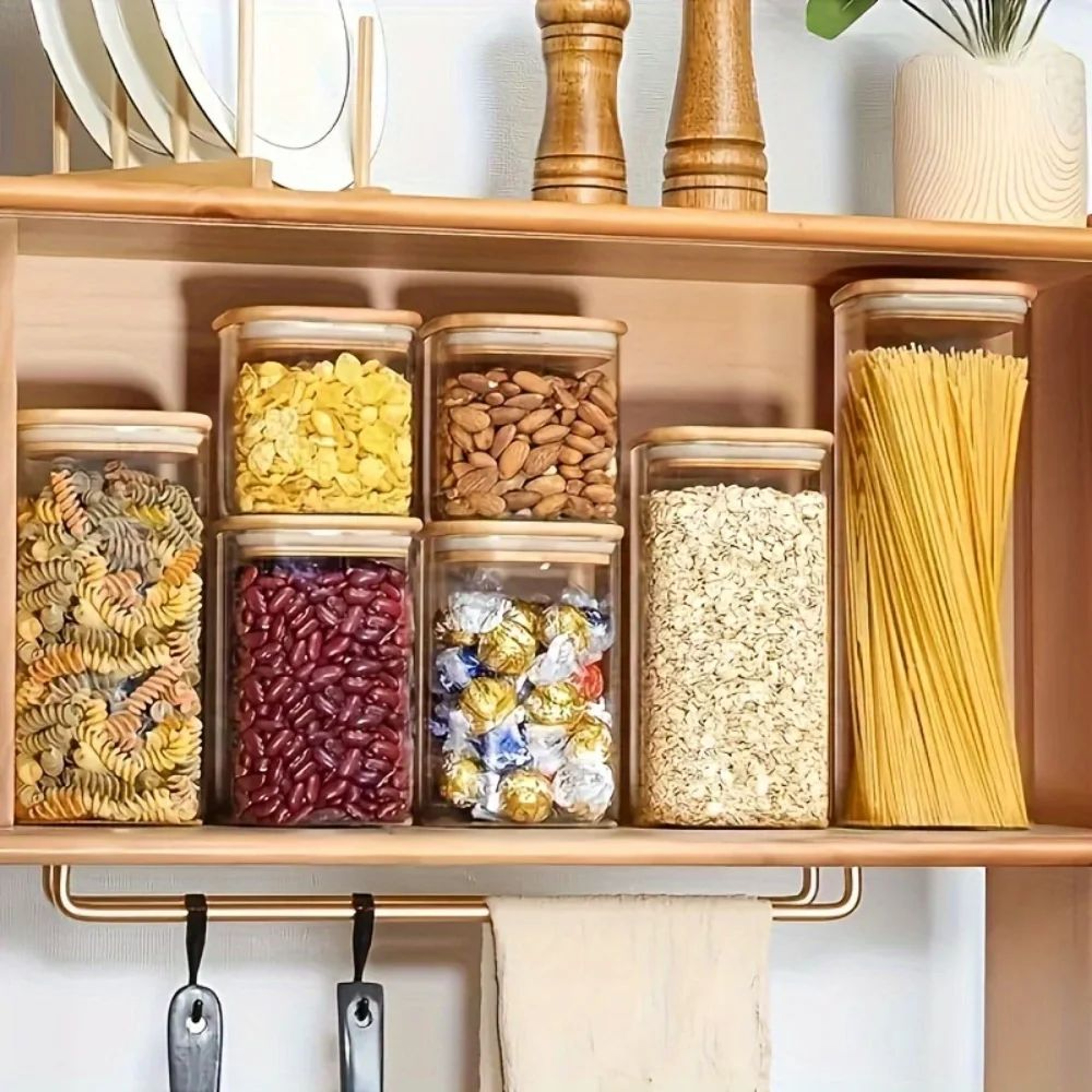 Square Glass Storage Jar Set With Bamboo Lids For Pantry Organization 5