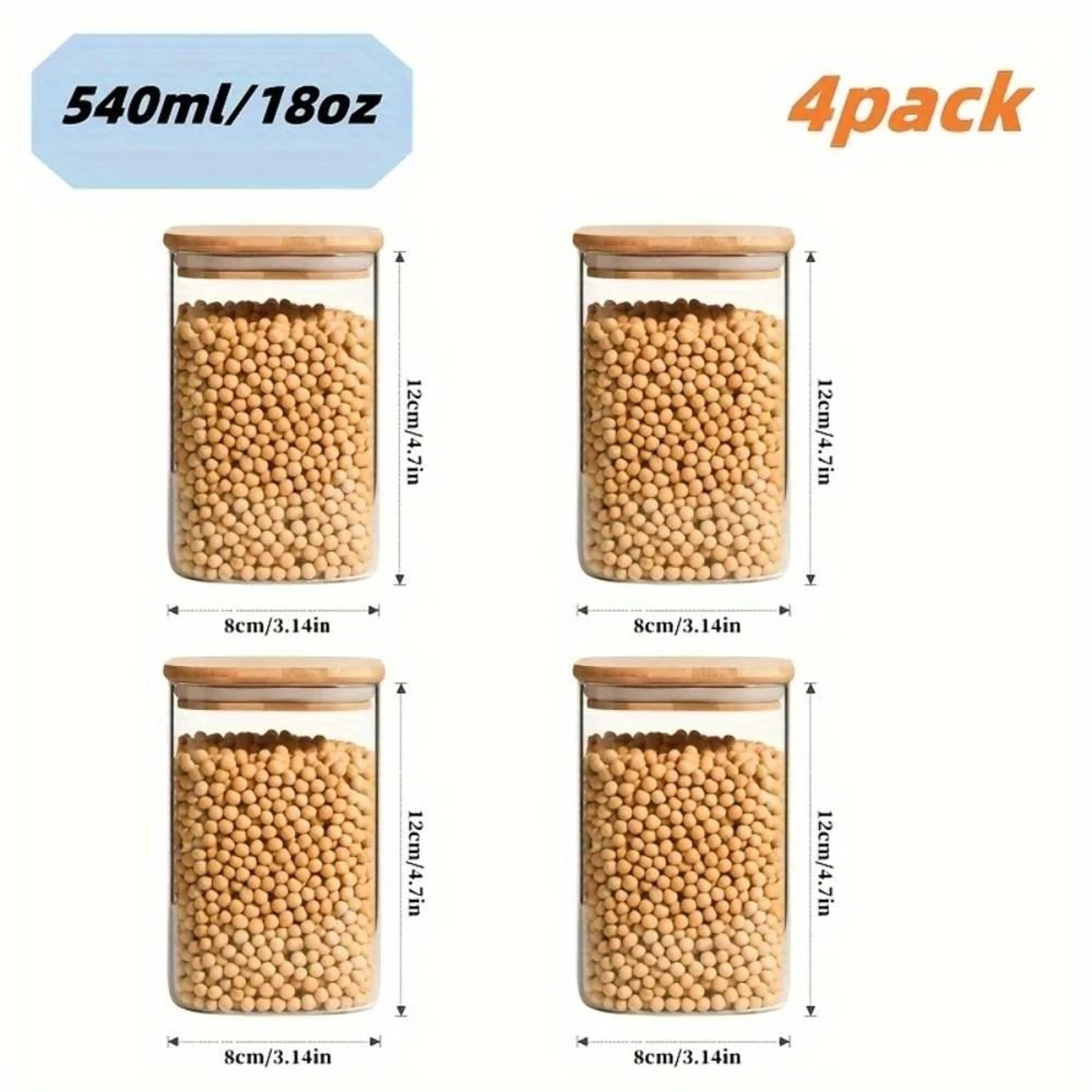 Square Glass Storage Jar Set With Bamboo Lids For Pantry Organization 16