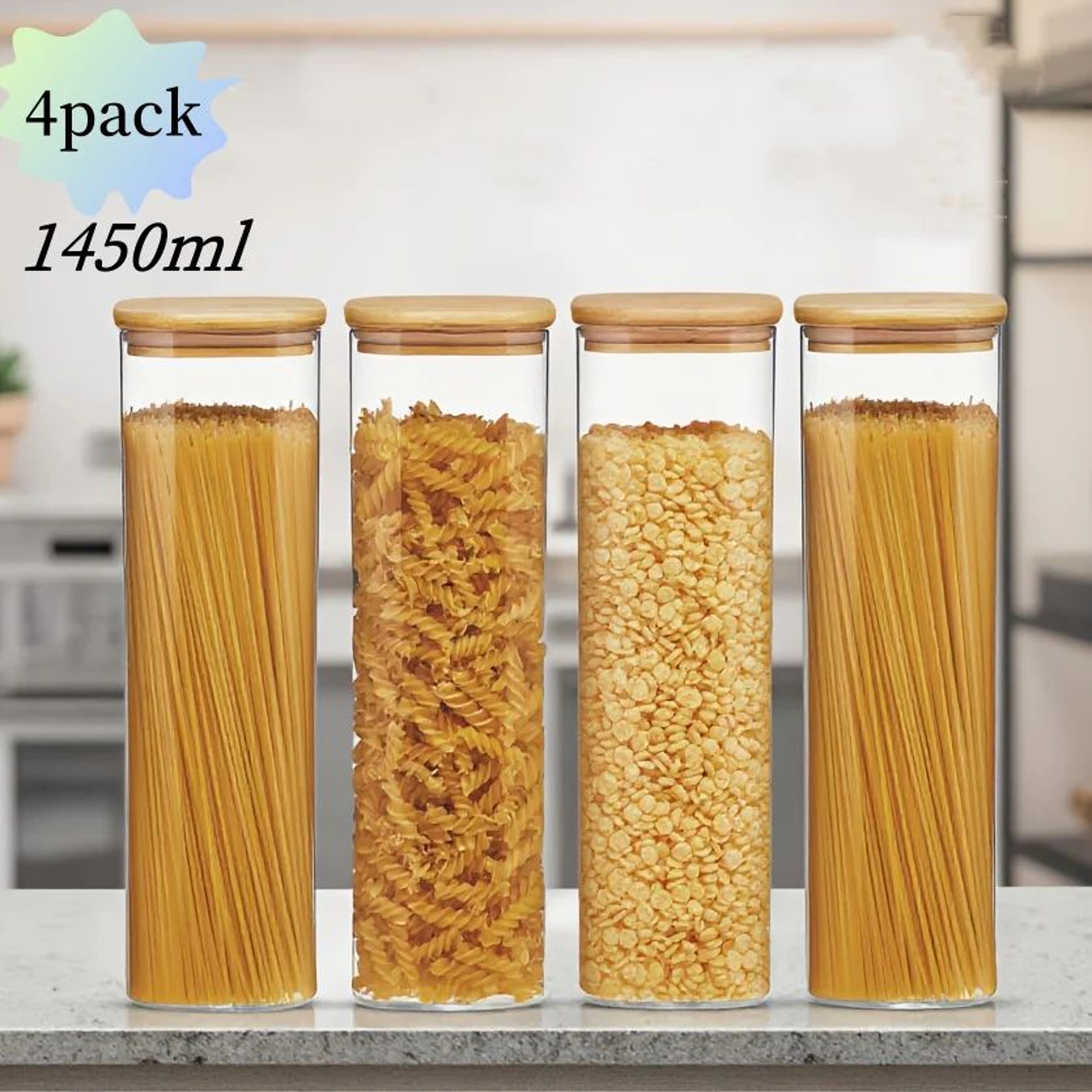 Square Glass Storage Jar Set With Bamboo Lids For Pantry Organization 17