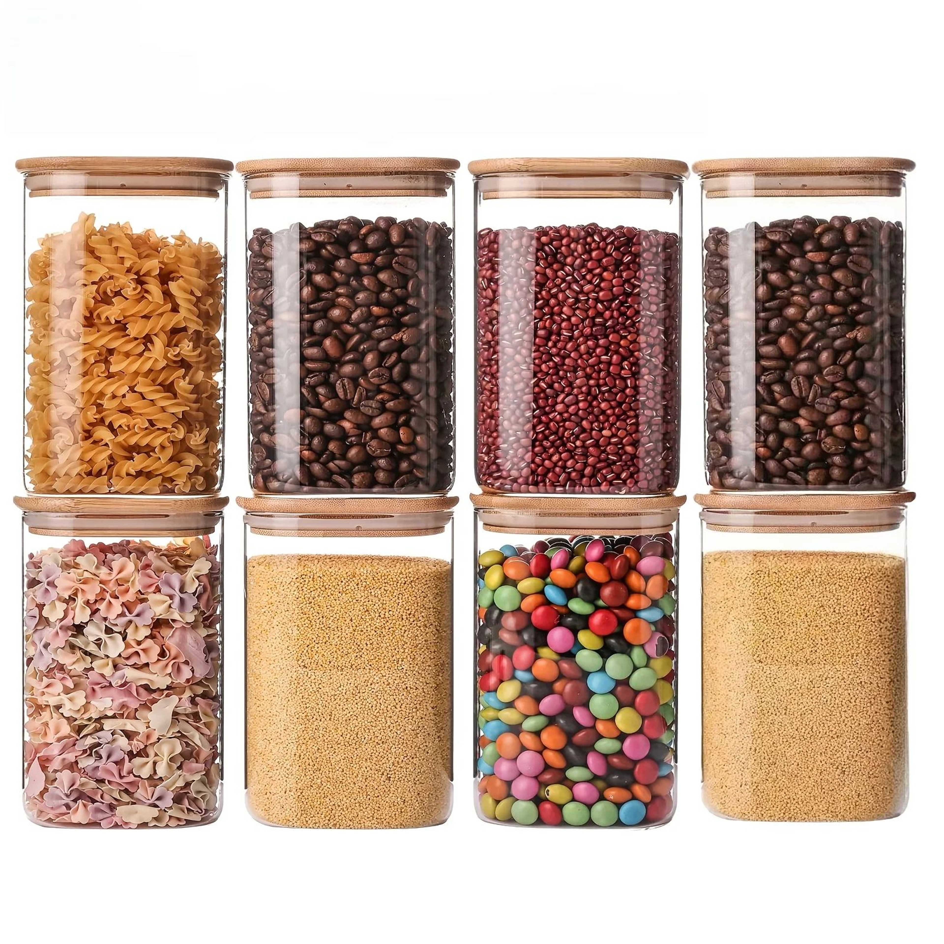 Square Glass Storage Jar Set With Bamboo Lids For Pantry Organization 10