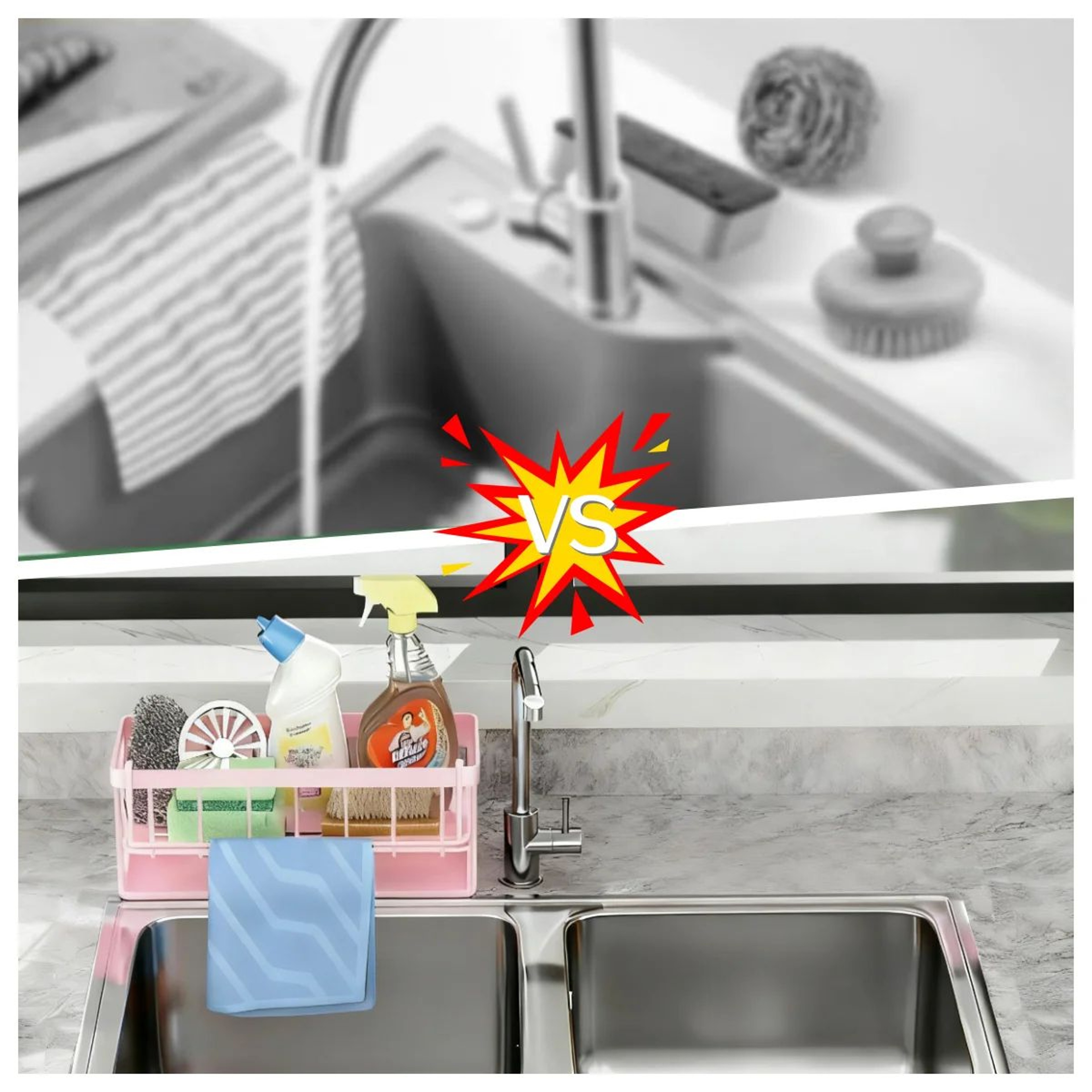 Kitchen Sink Caddy Organizer With Sponge And Dishcloth Holder 4