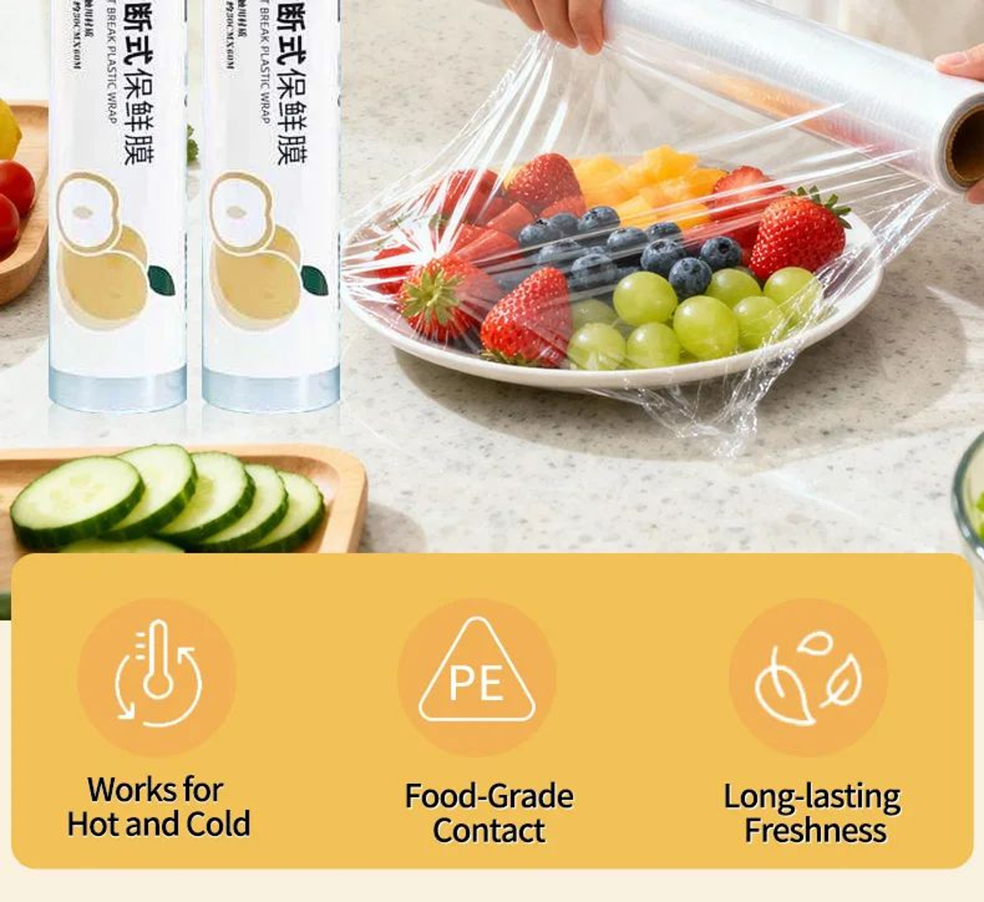 Disposable PE Cling Film Food Wrap Roll For Fresh Food Storage 7