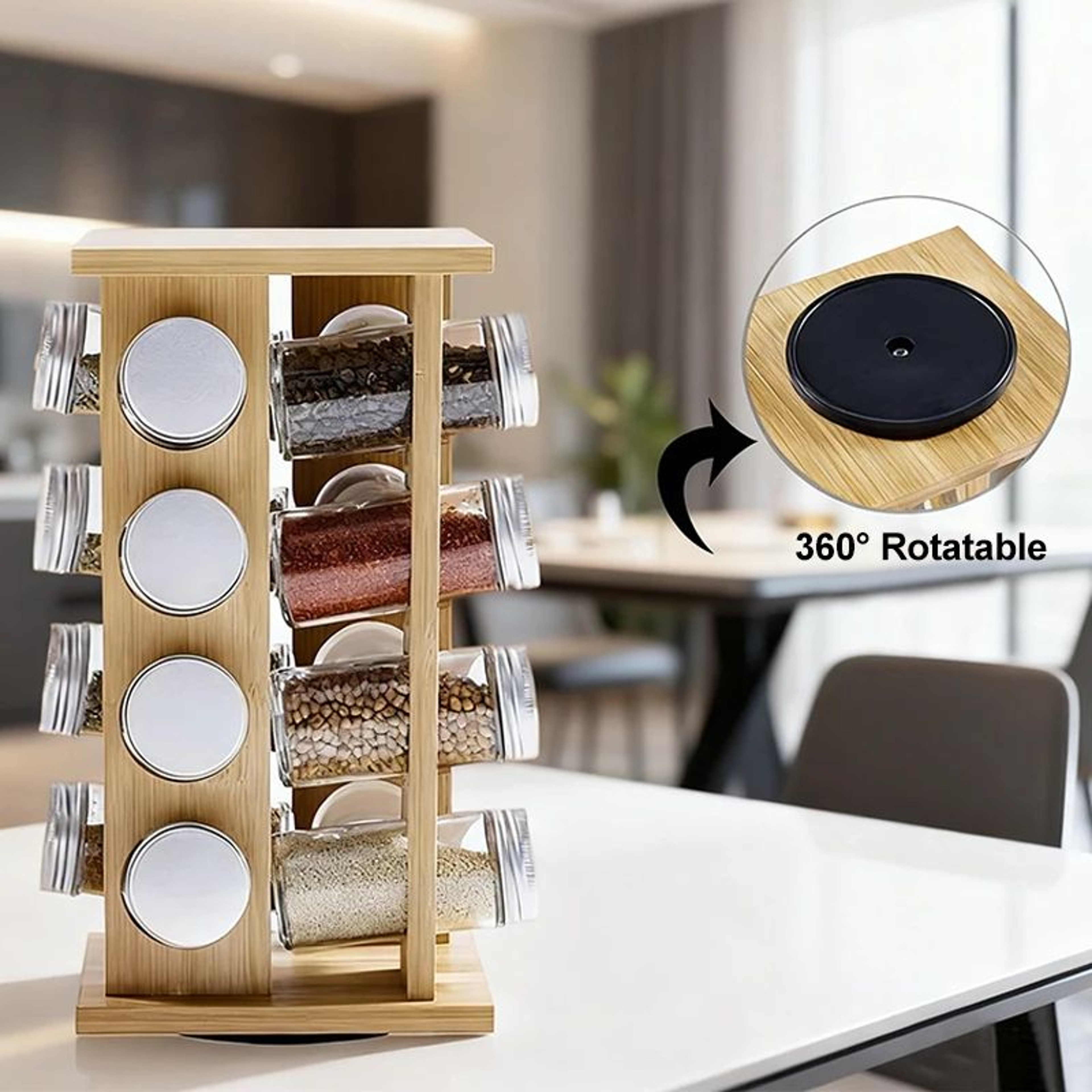 Wooden Rotating Multi Layer Spice Rack Organizer 1