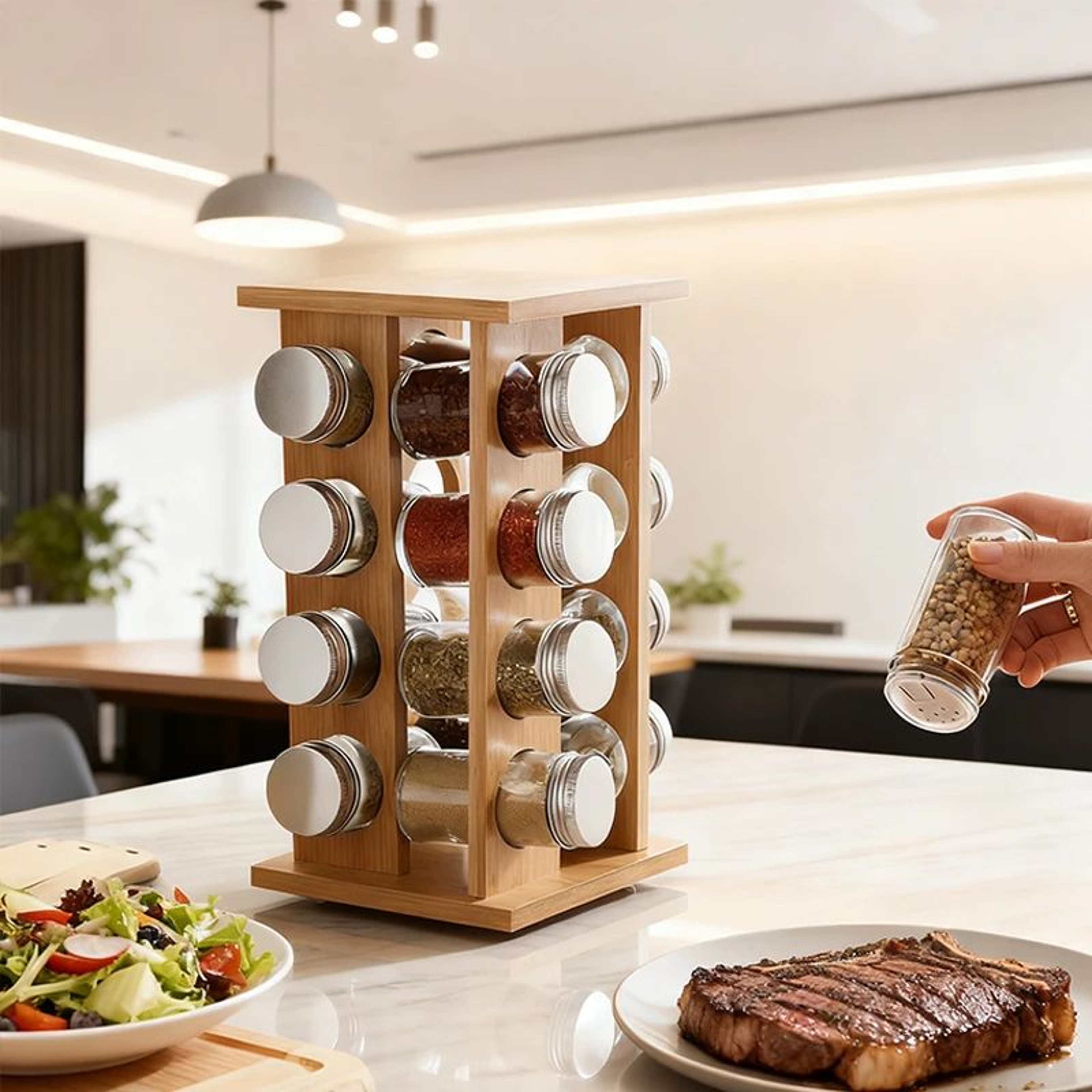 Wooden Rotating Multi Layer Spice Rack Organizer 2