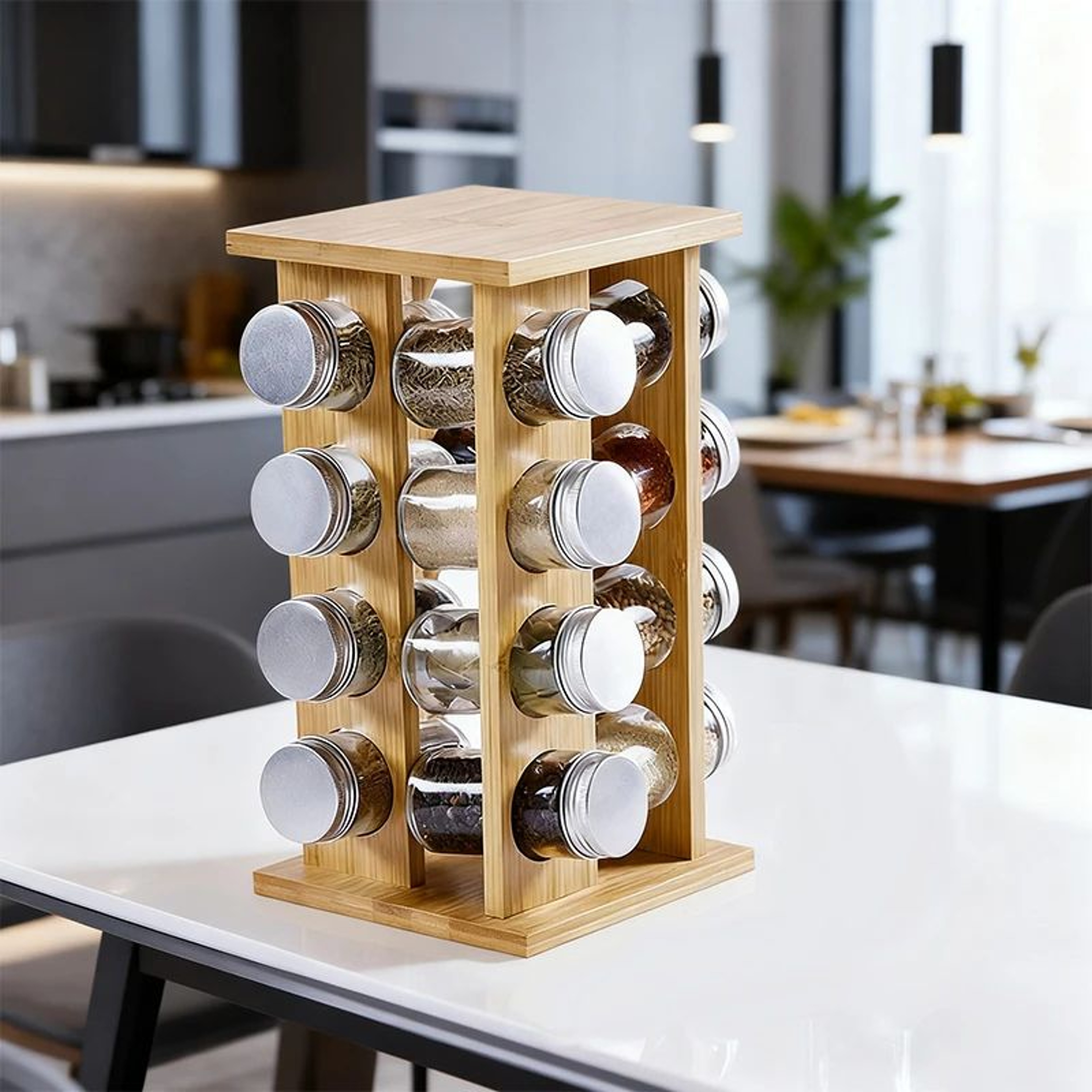 Wooden Rotating Multi Layer Spice Rack Organizer 4