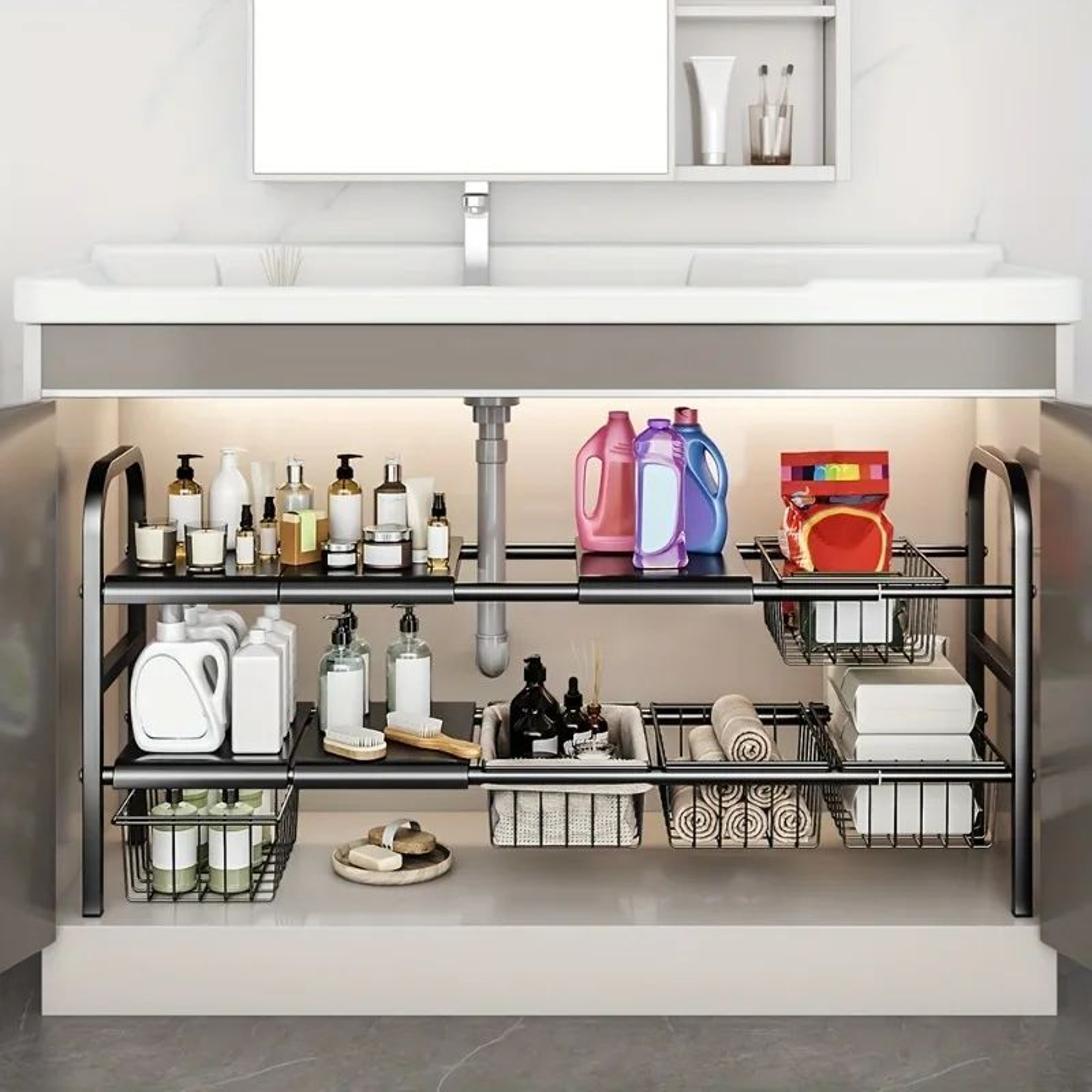 Expandable Under Sink Cabinet Organizer Storage Rack 1