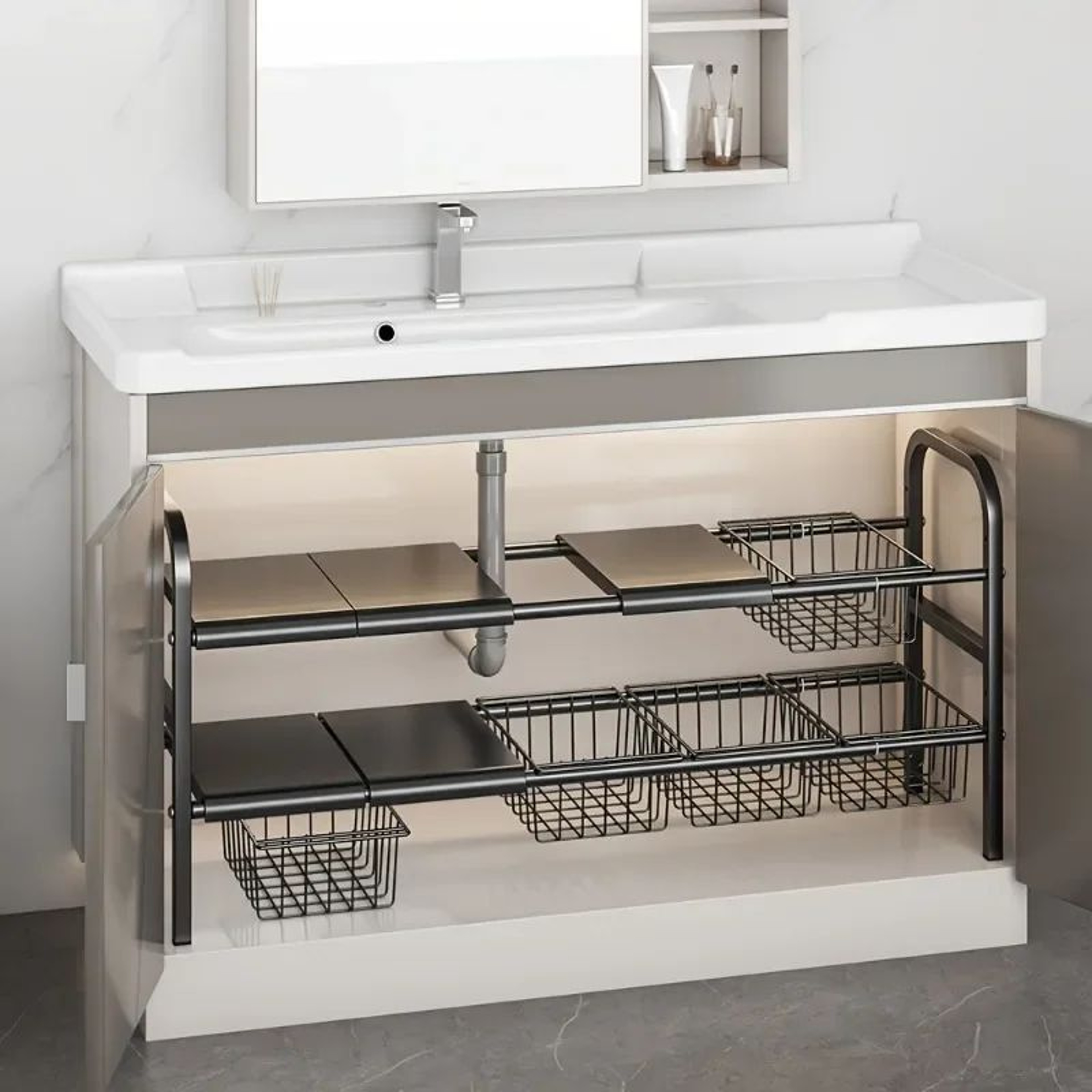 MultiUse Expandable Under Sink Cabinet Organizer Storage Rack 4