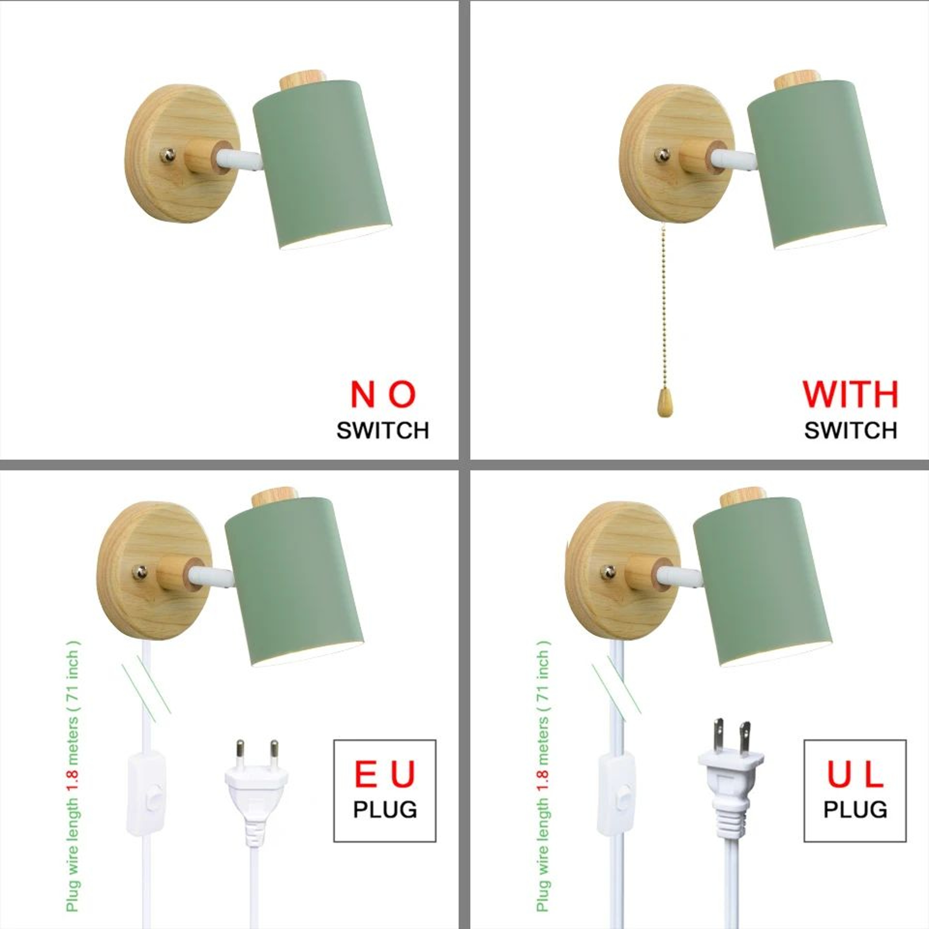 Nordic Wooden GU10 Wall Lamp With Pull Switch 4