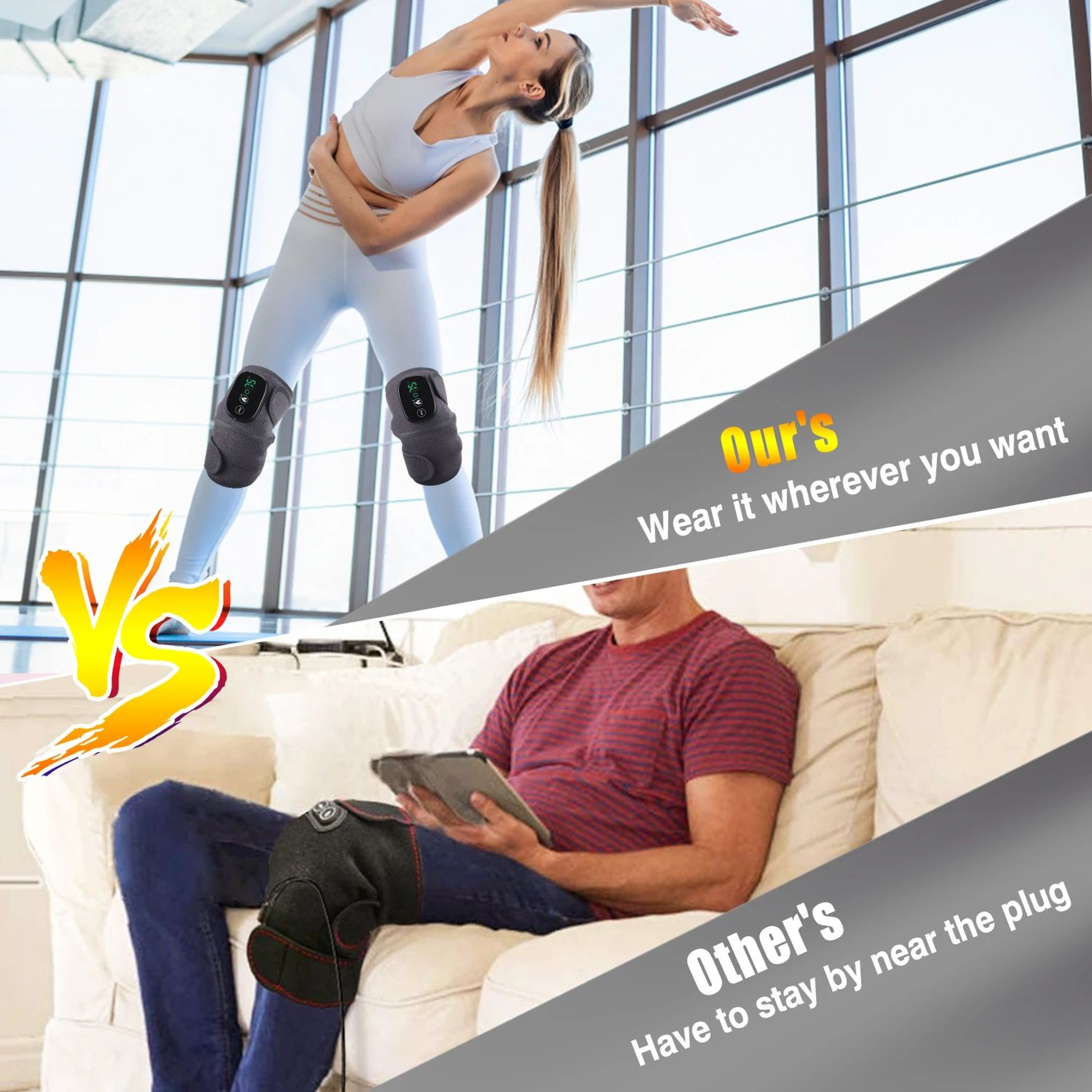 3 In 1 Heated Knee Massager Wrap With Vibration And Rechargeable Battery 3