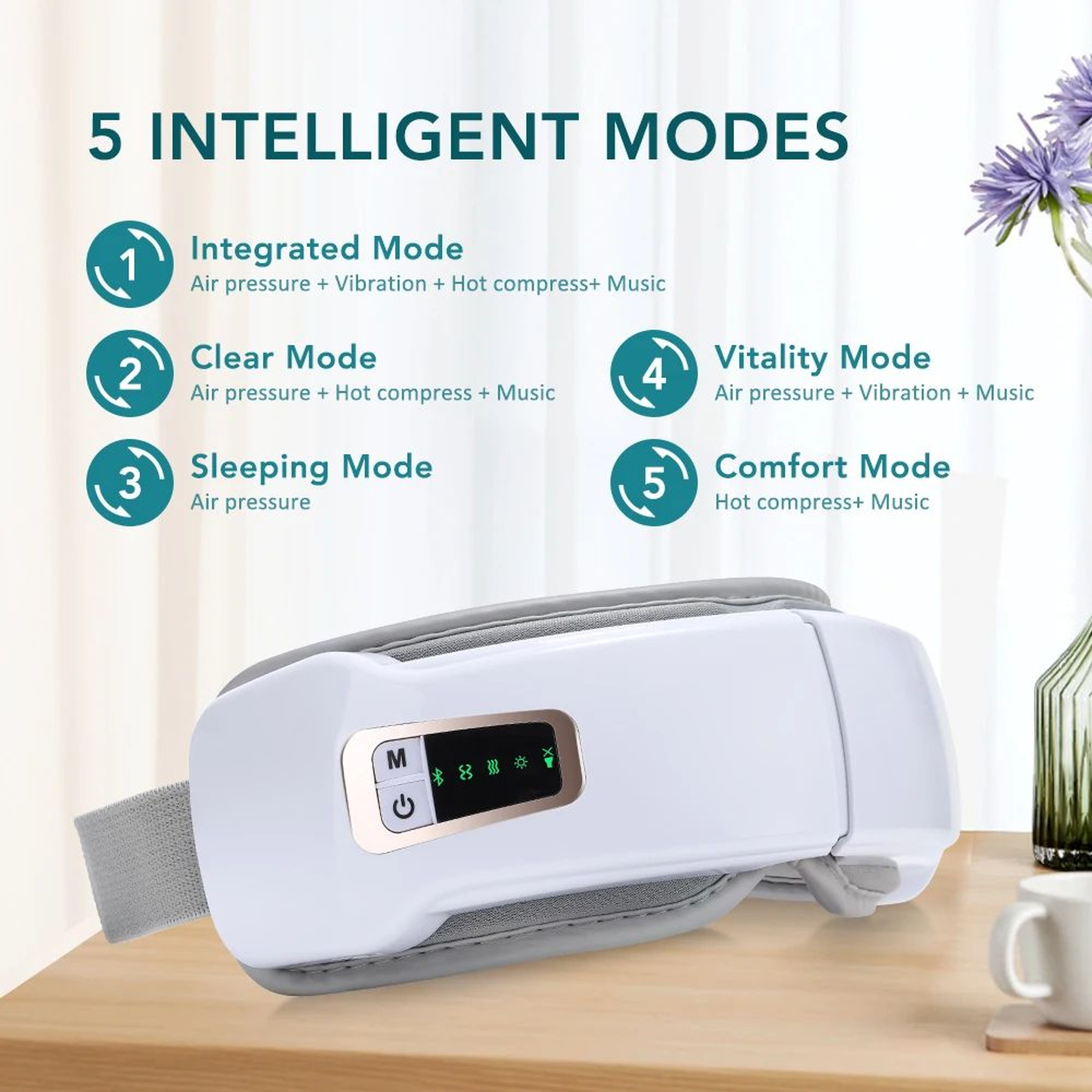 Smart Electric Eye Massager With Heat Air Compression And Bluetooth Music 1