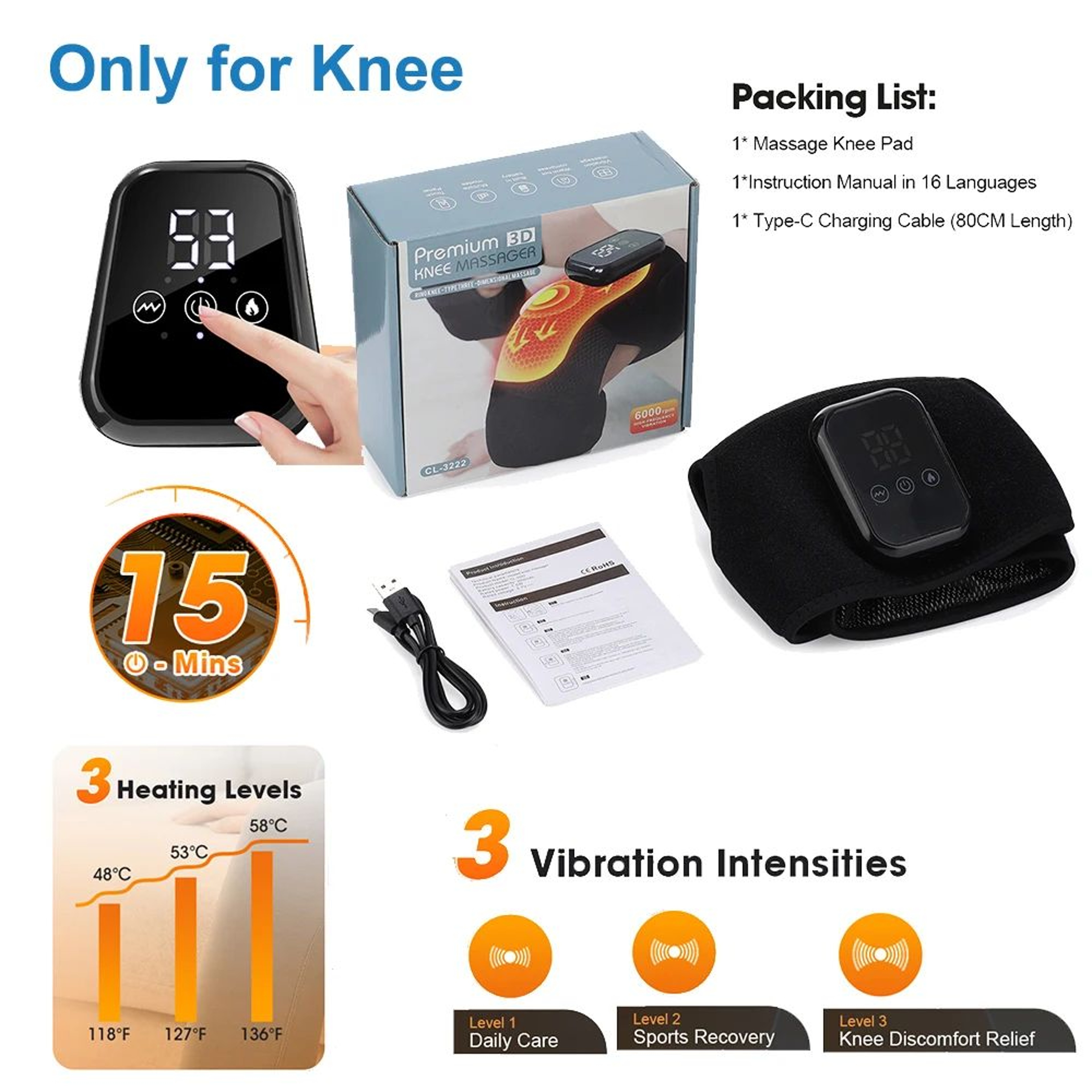 Cordless Heated Vibration Knee Massager Brace 13
