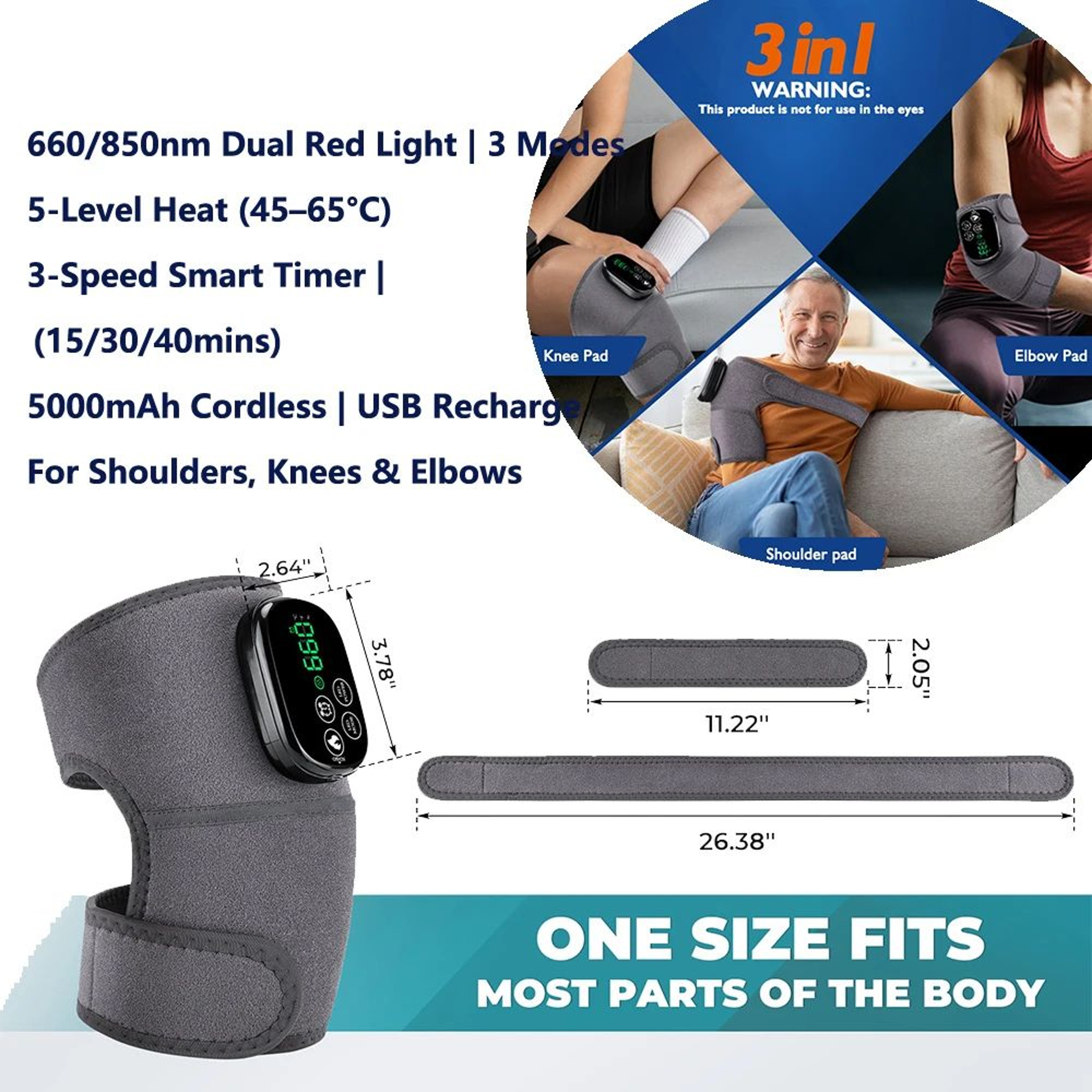 3 In 1 Heated Joint Brace For Knee Shoulder And Elbow 16