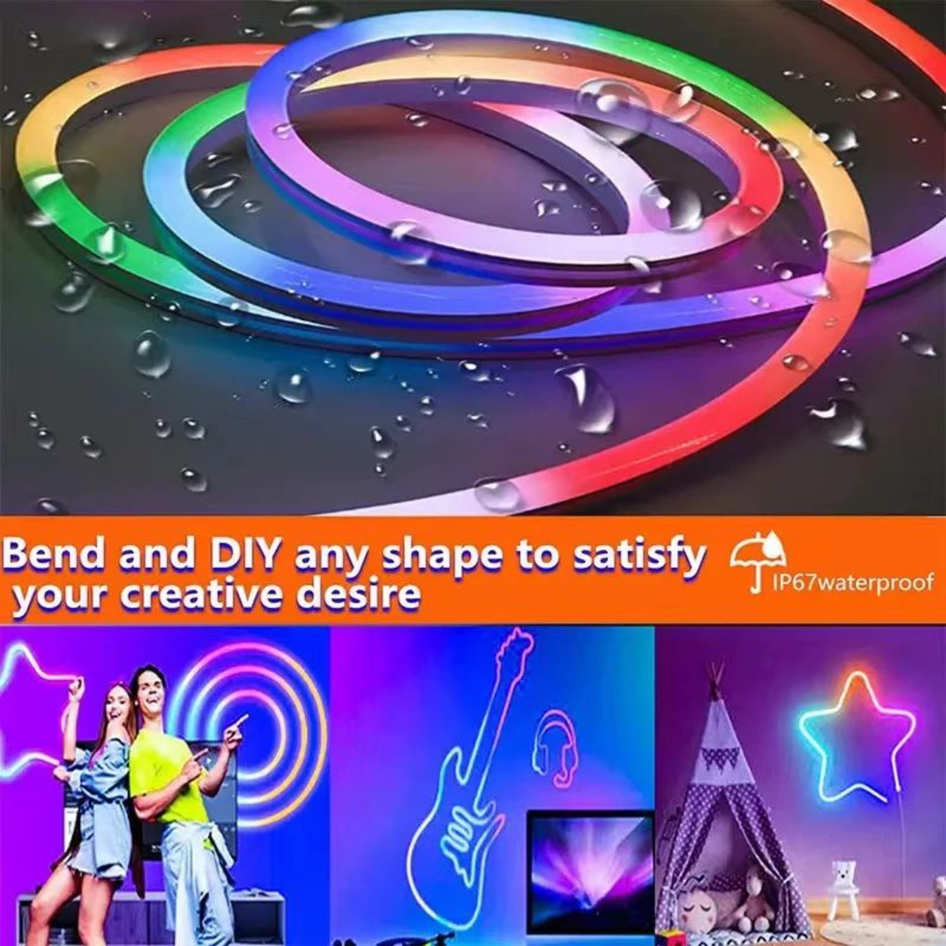 RGB LED Neon Strip Light Bluetooth Music Sync Waterproof 2