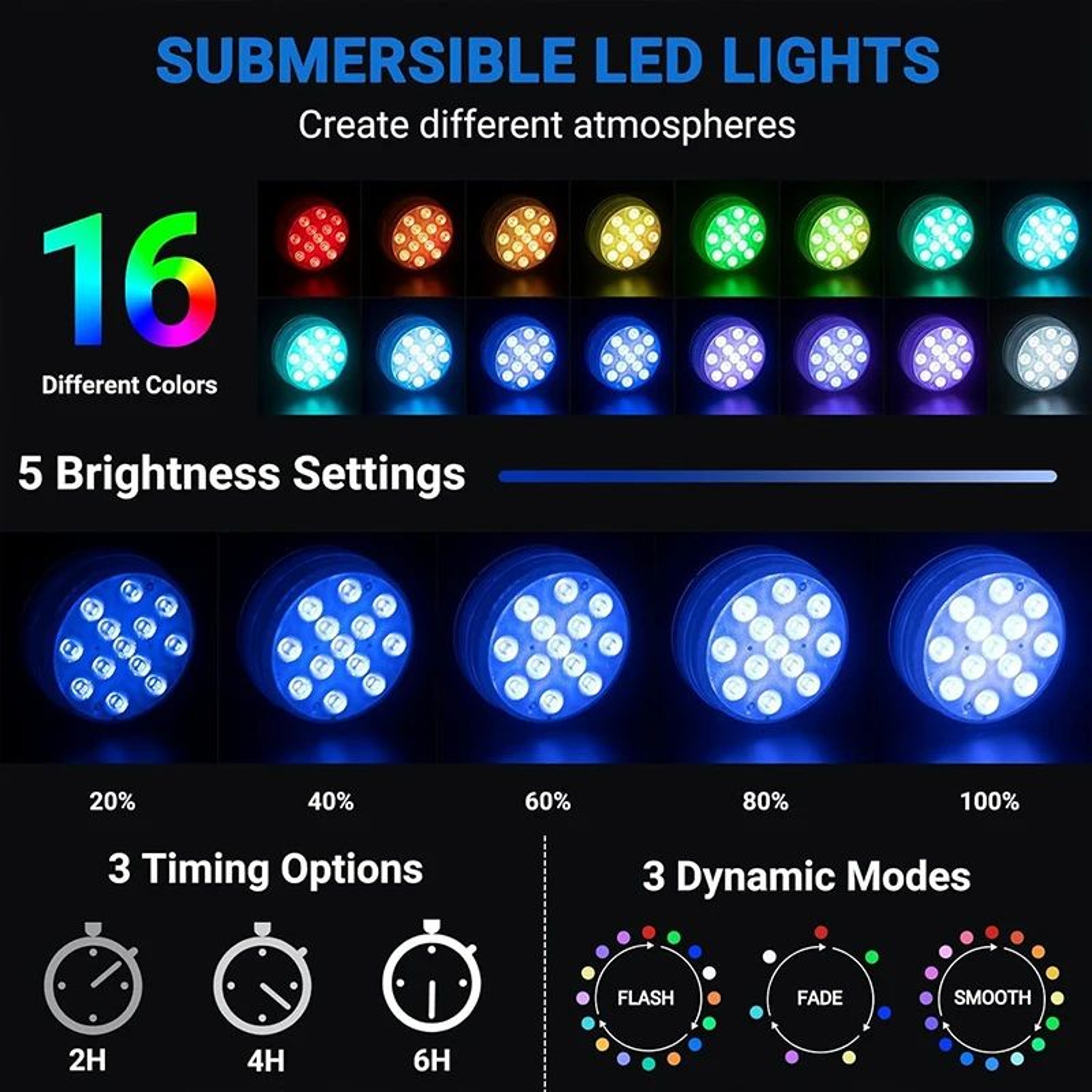 13 LED RGB Submersible Underwater Light IP68 Waterproof Aquarium Lamp 2
